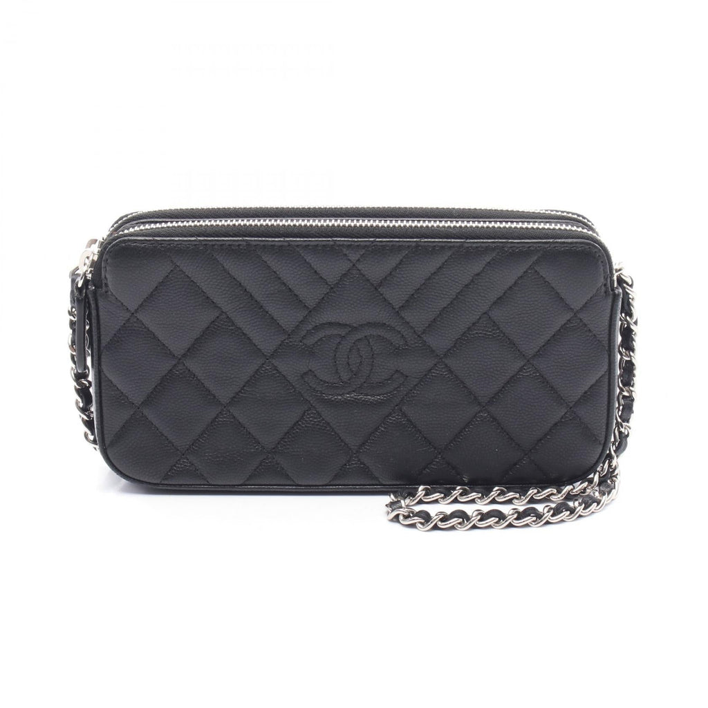 Chanel W Zip Grained Calfskin Shoulder Bag