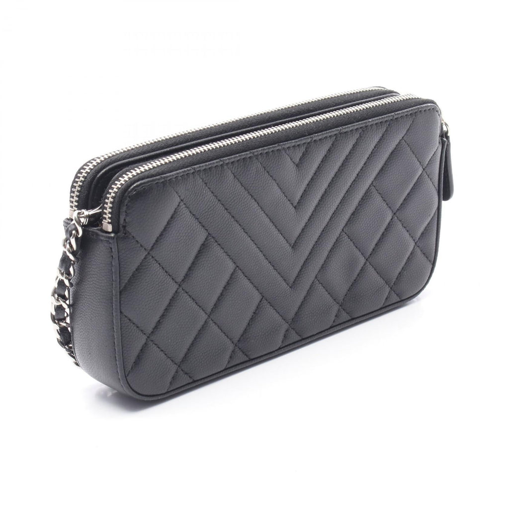 Chanel W Zip Grained Calfskin Shoulder Bag