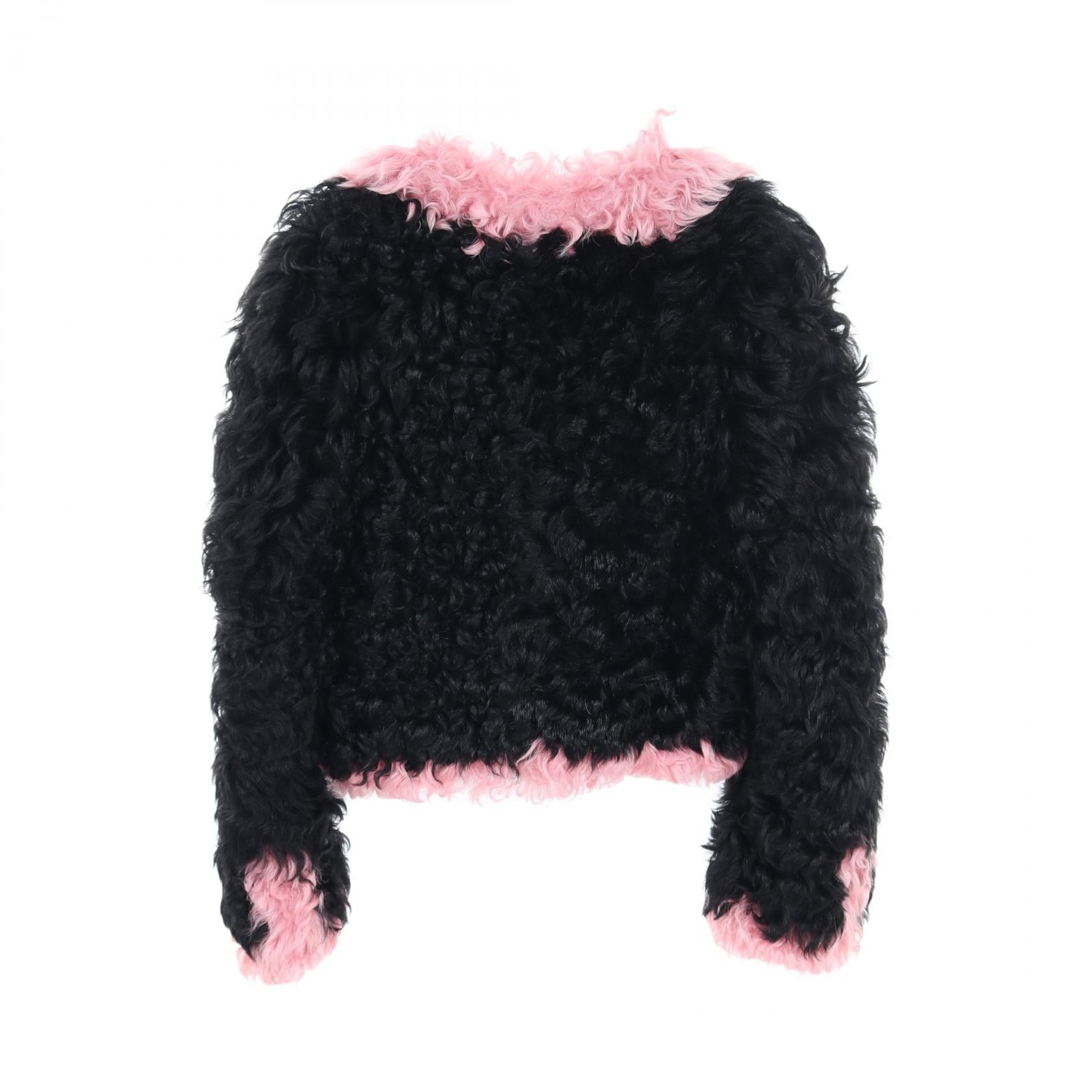Chanel Coco Mark Button Shearling Collarless Jacket