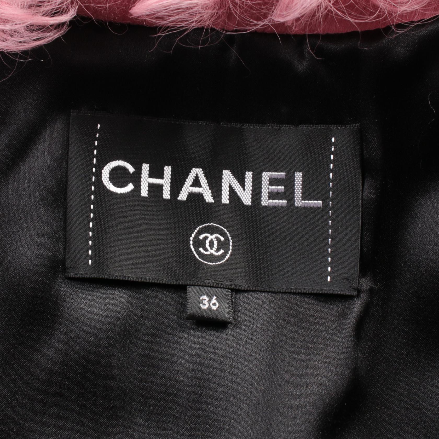 Chanel Coco Mark Button Shearling Collarless Jacket