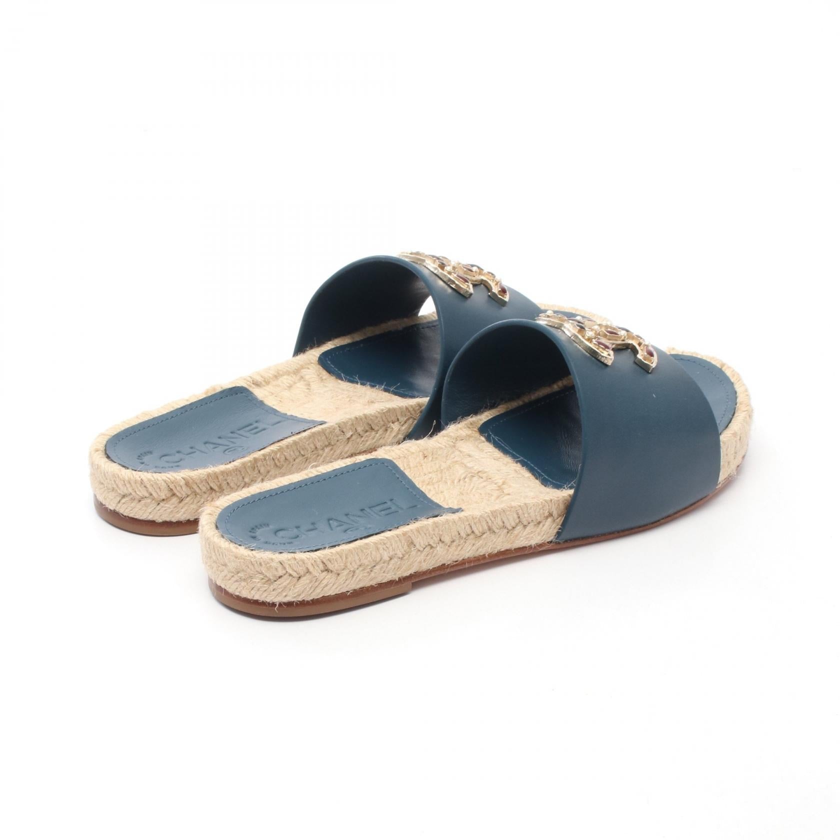 Chanel Coco Mark Leather Raffia Sandals