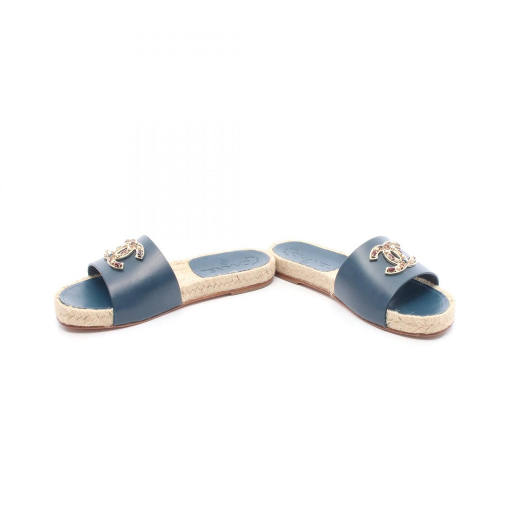 Chanel Coco Mark Leather Raffia Sandals