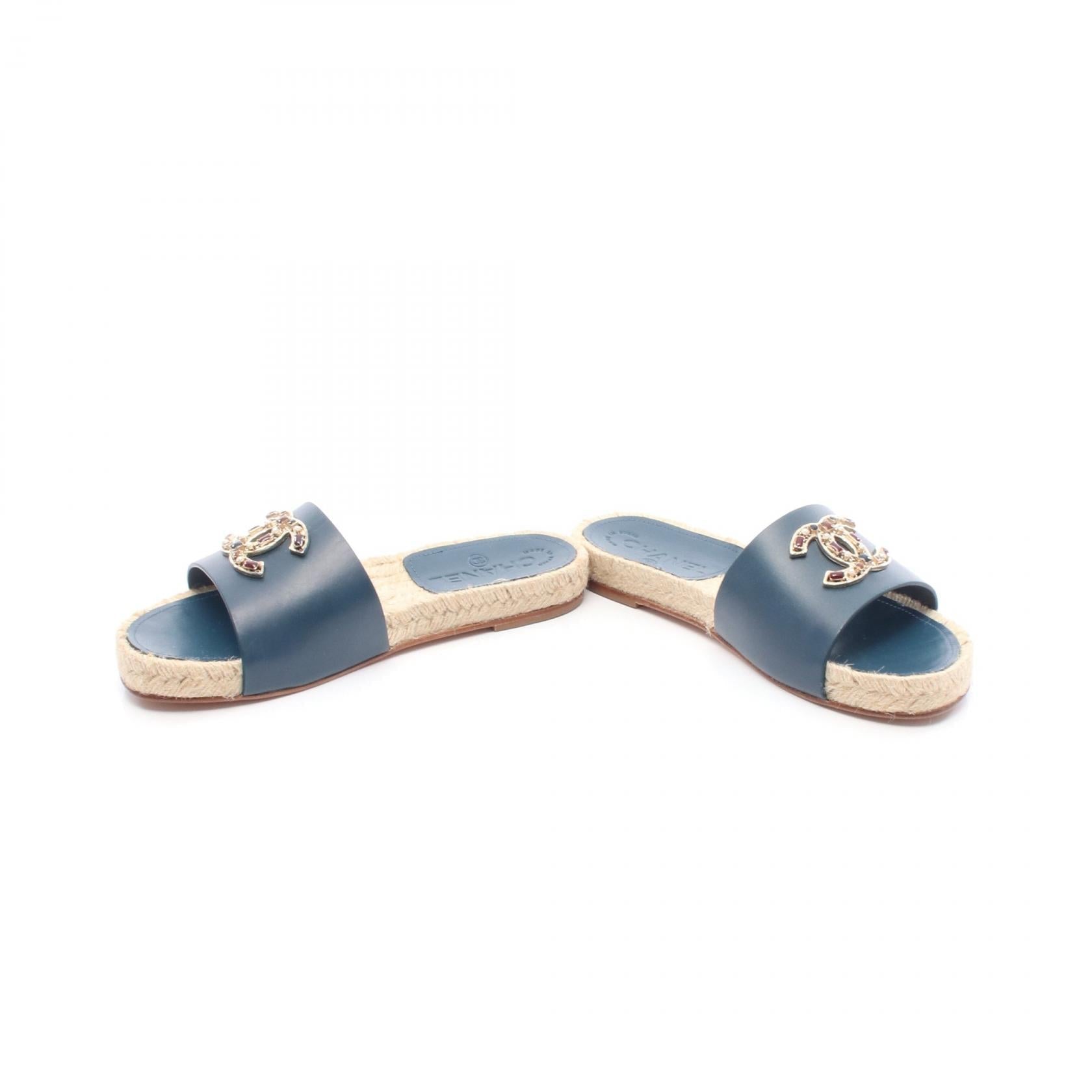 Chanel Coco Mark Leather Raffia Sandals