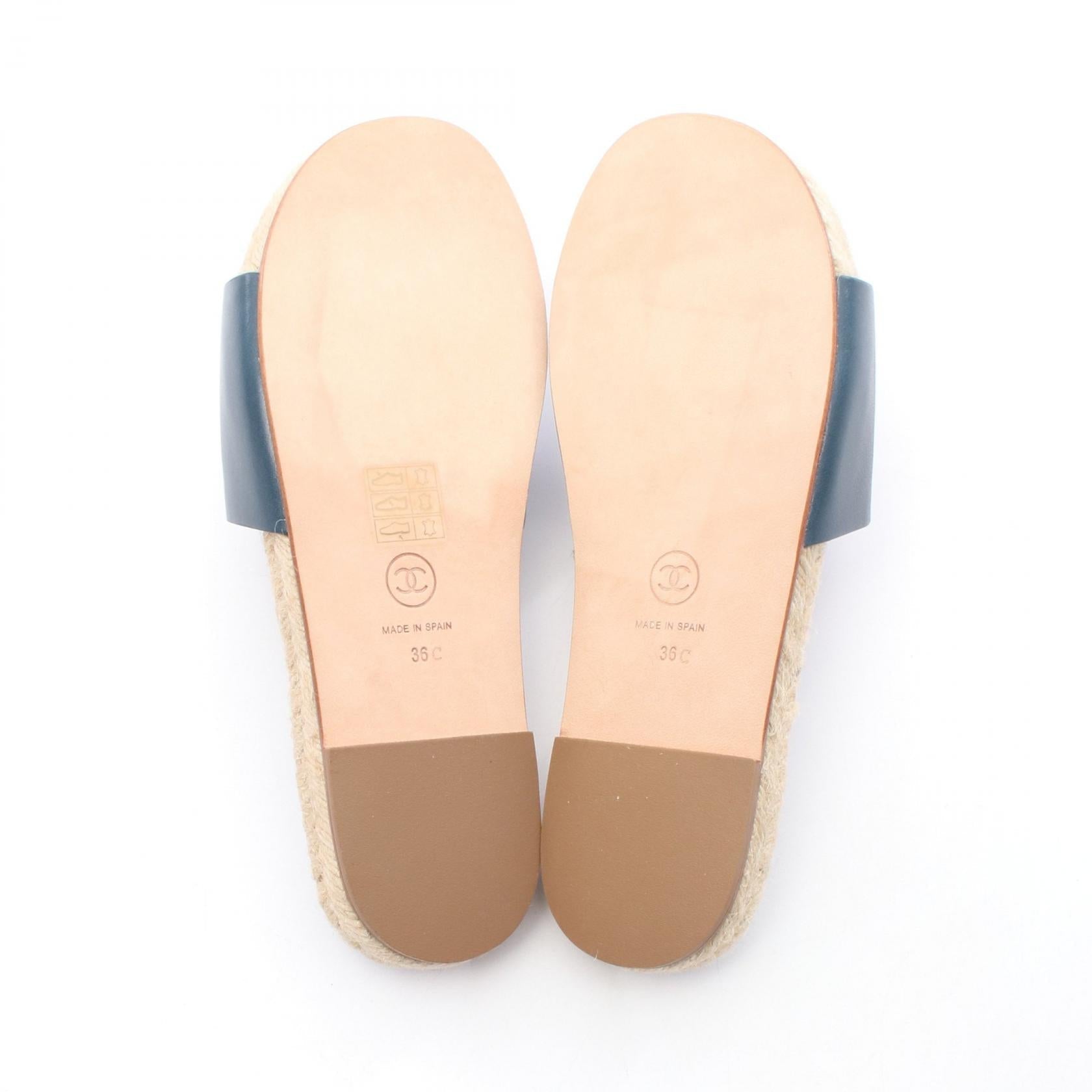 Chanel Coco Mark Leather Raffia Sandals