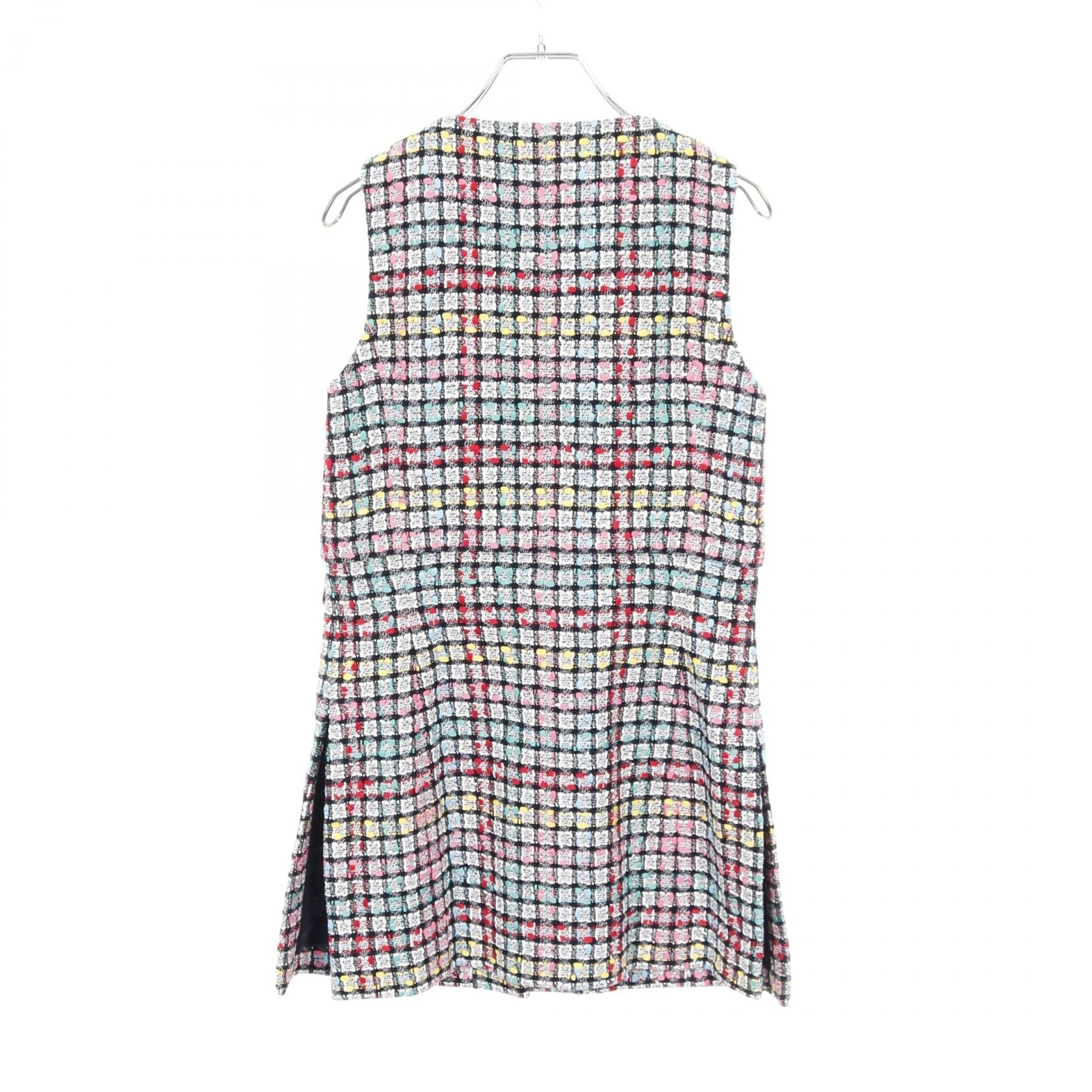 Chanel Coco Mark Button Tweed Cotton Nylon Long Gilet