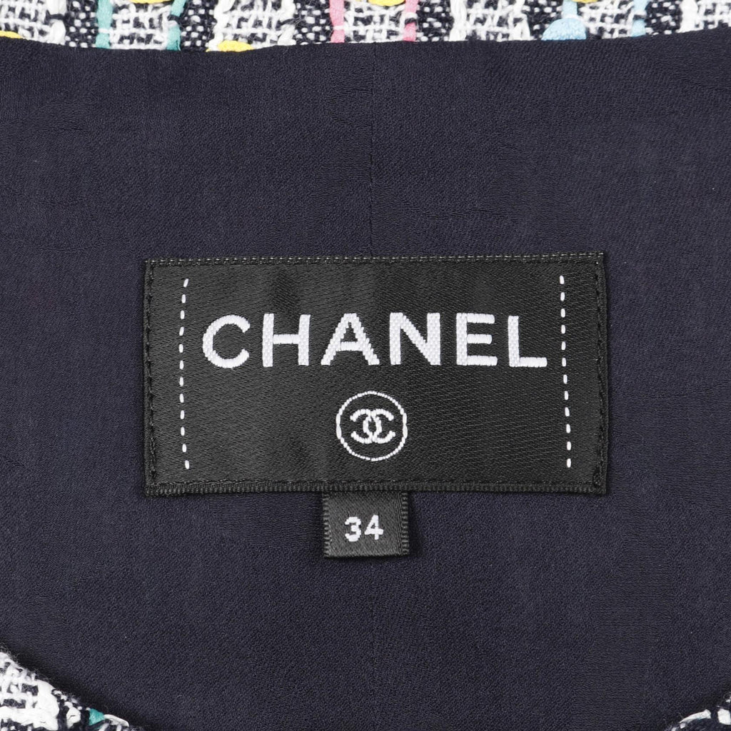 Chanel Coco Mark Button Tweed Cotton Nylon Long Gilet