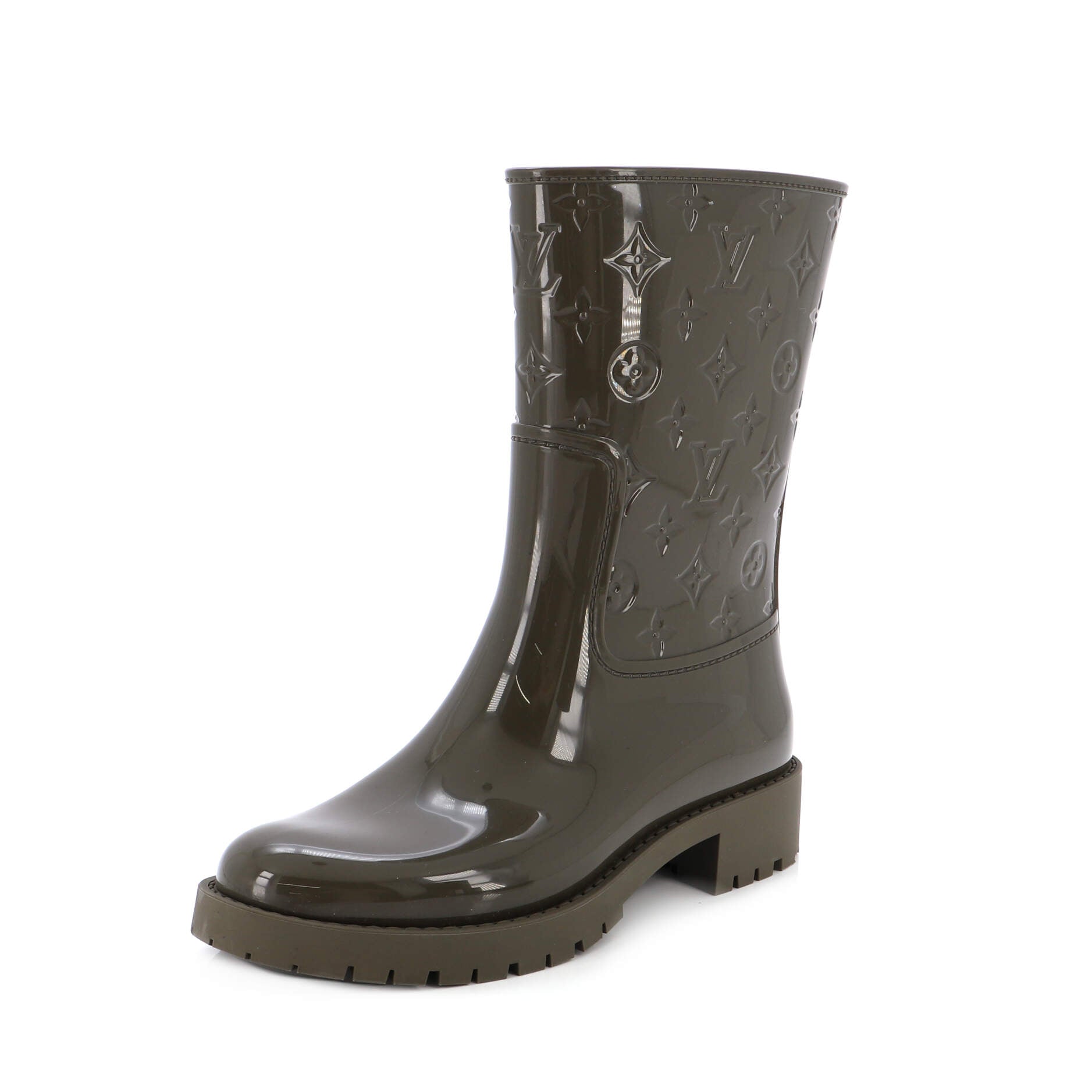 Women's Drops Flat Half Boots Monogram Embossed Rubber