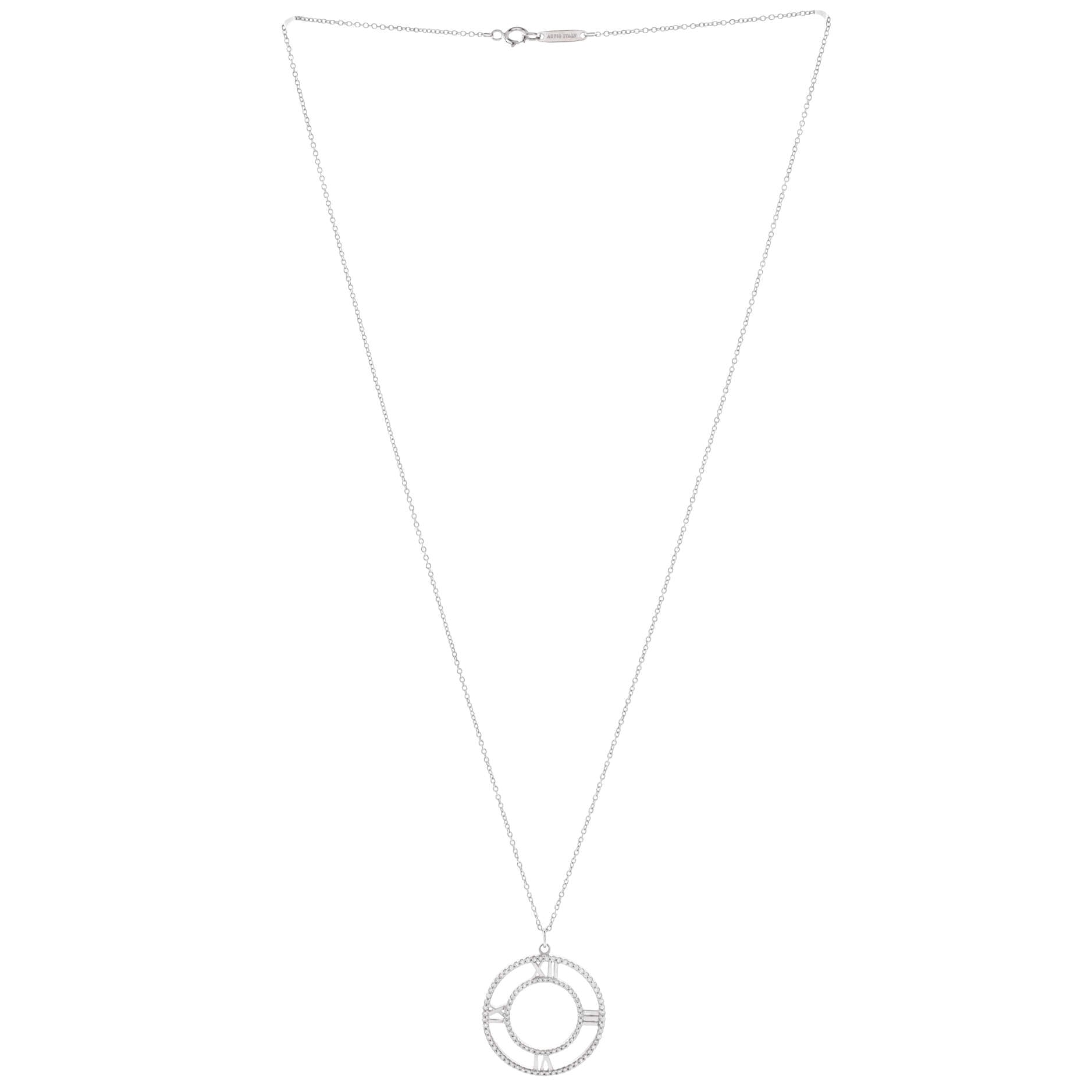 Atlas Open Medallion Pendant Necklace 18K White Gold with Pave Diamonds Large