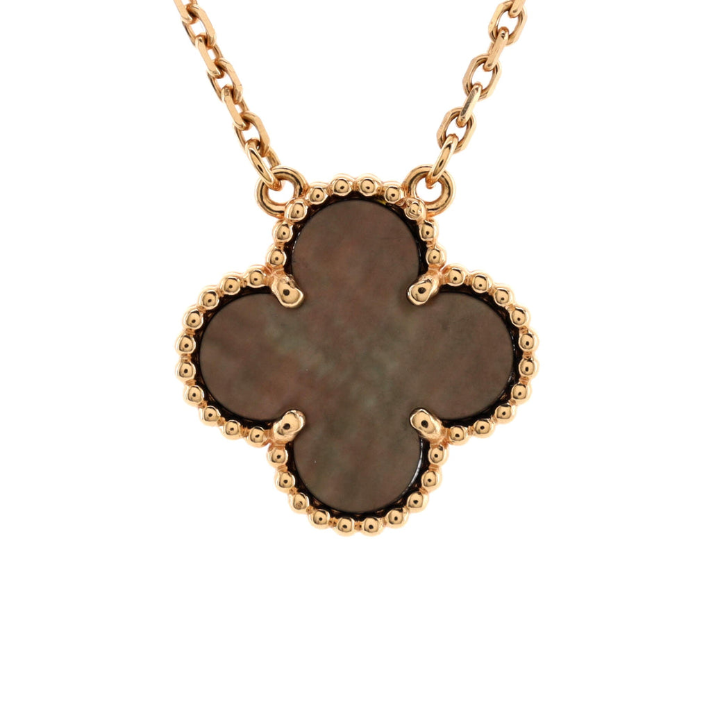 Vintage Alhambra Pendant Necklace 18K Rose Gold and Grey Mother of Pearl