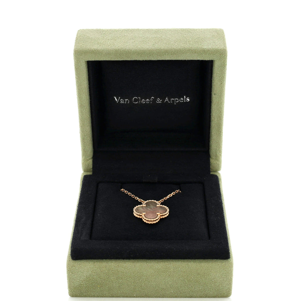 Vintage Alhambra Pendant Necklace 18K Rose Gold and Grey Mother of Pearl