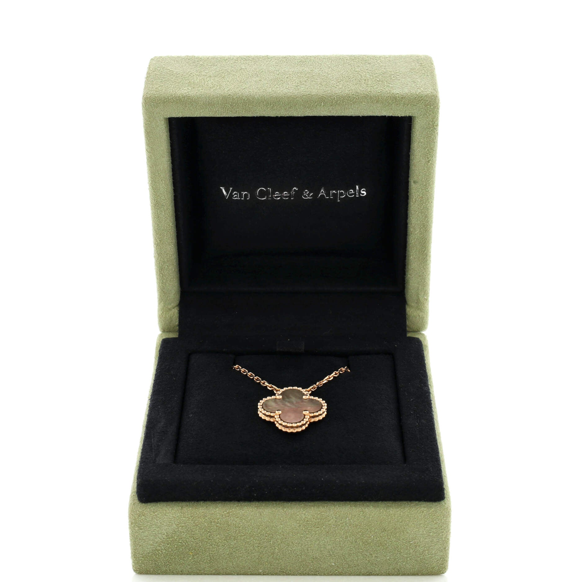 Vintage Alhambra Pendant Necklace 18K Rose Gold and Grey Mother of Pearl