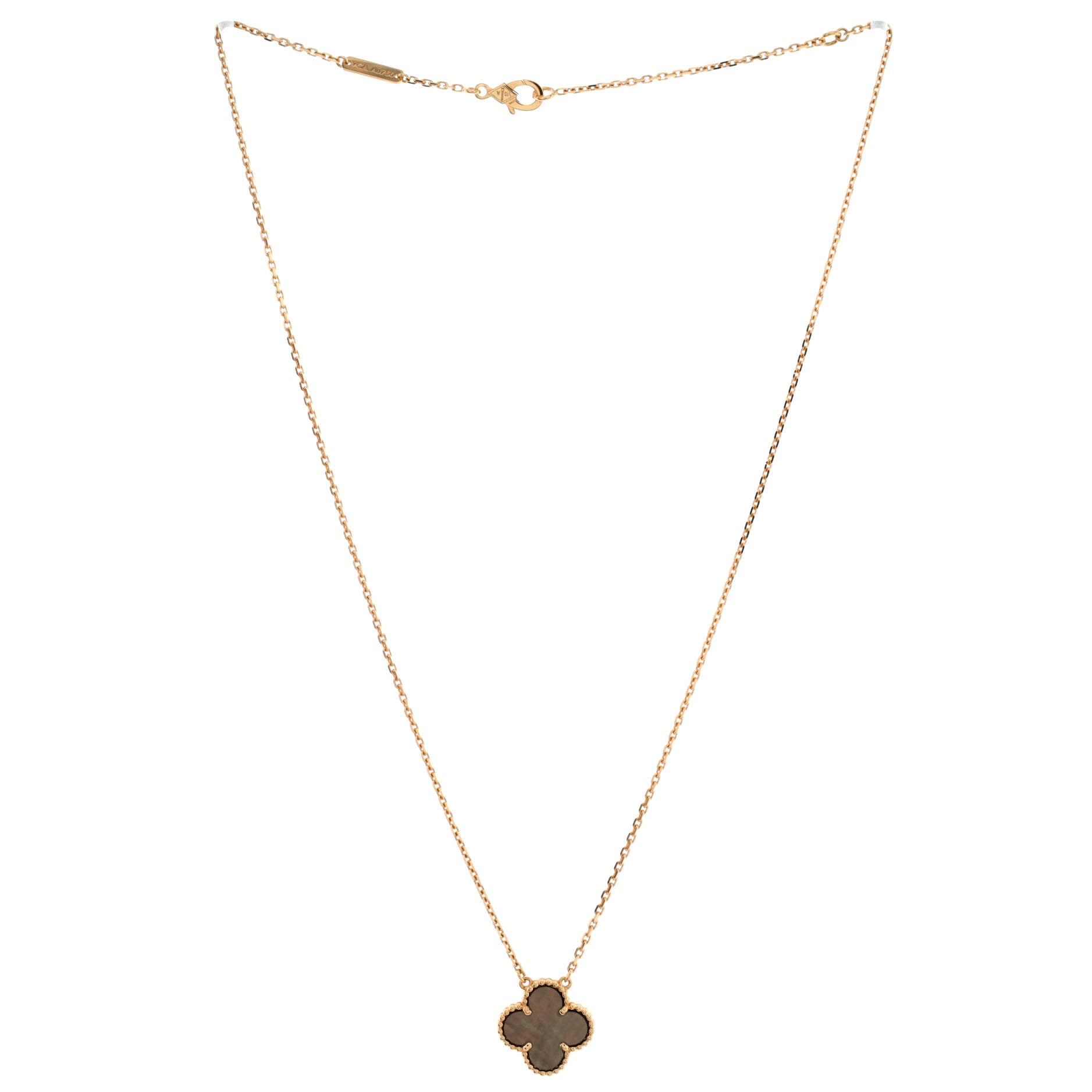 Vintage Alhambra Pendant Necklace 18K Rose Gold and Grey Mother of Pearl