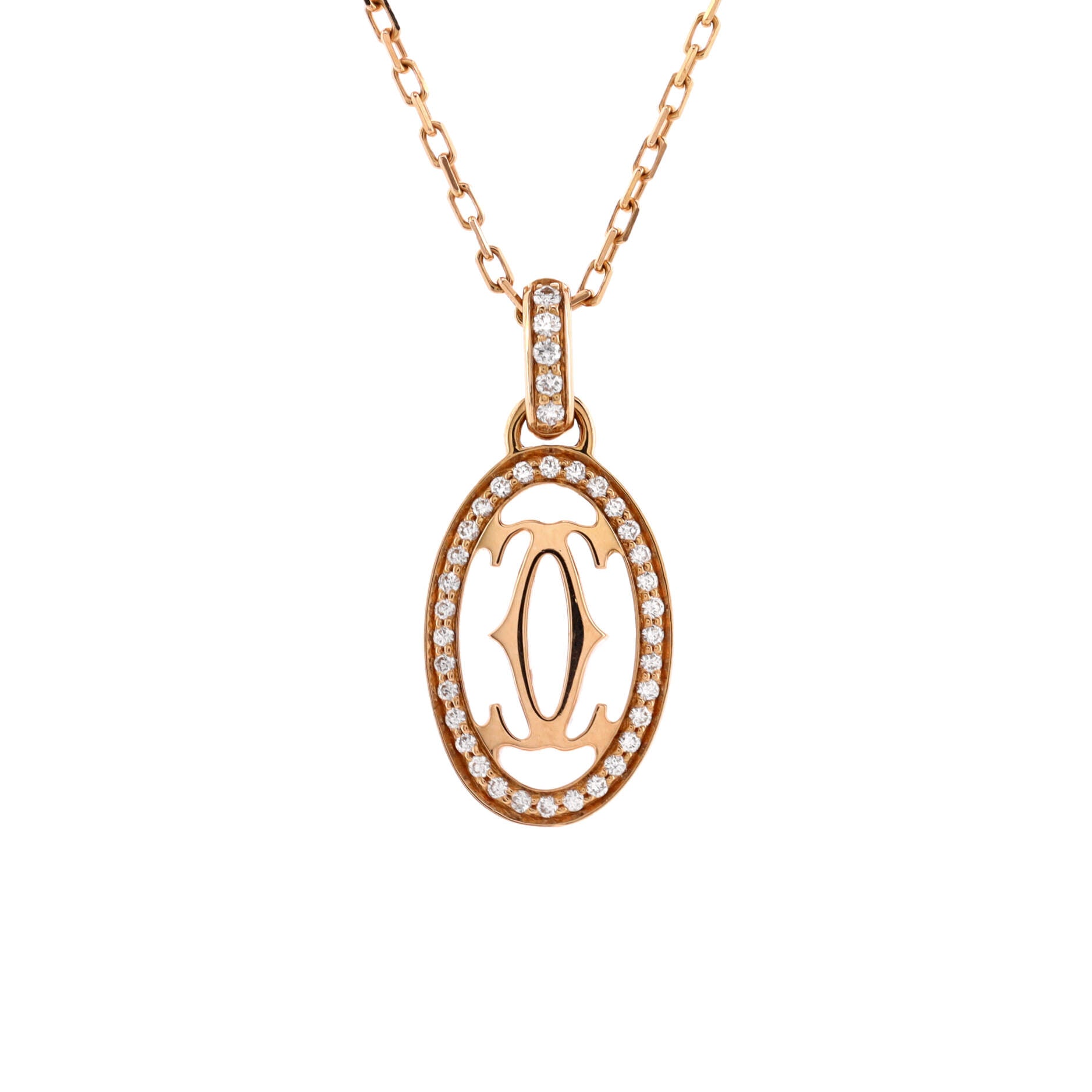Double C de Cartier Pendant Necklace 18K Rose Gold and Diamonds