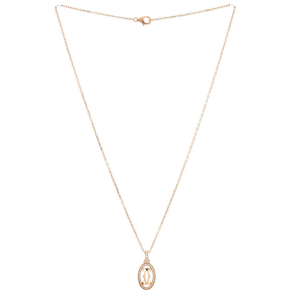 Double C de Cartier Pendant Necklace 18K Rose Gold and Diamonds