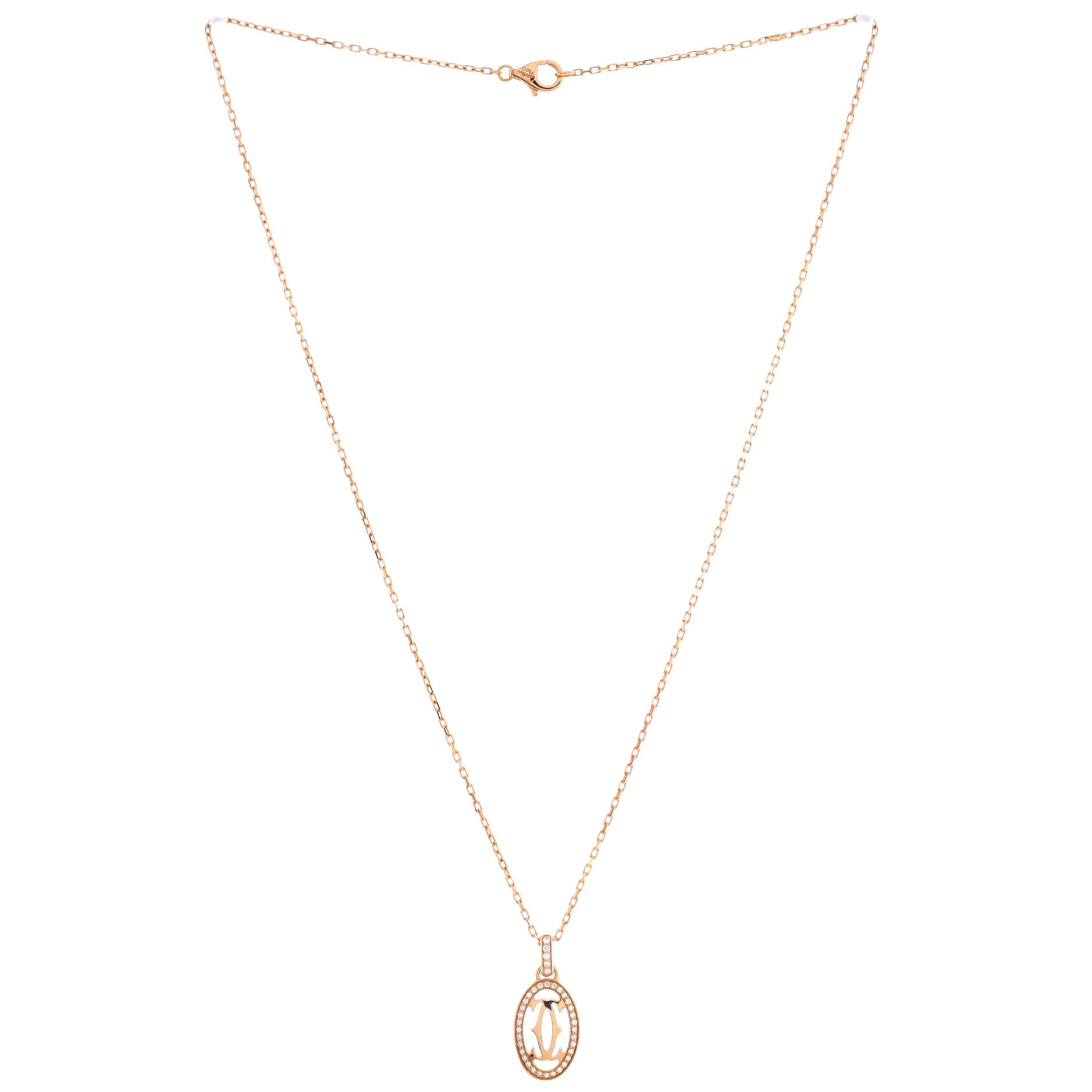 Double C de Cartier Pendant Necklace 18K Rose Gold and Diamonds