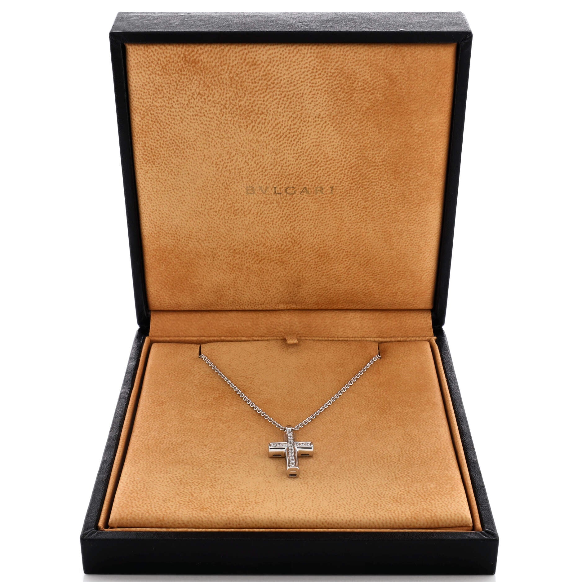Latin Cross Necklace 18K White Gold and Diamonds