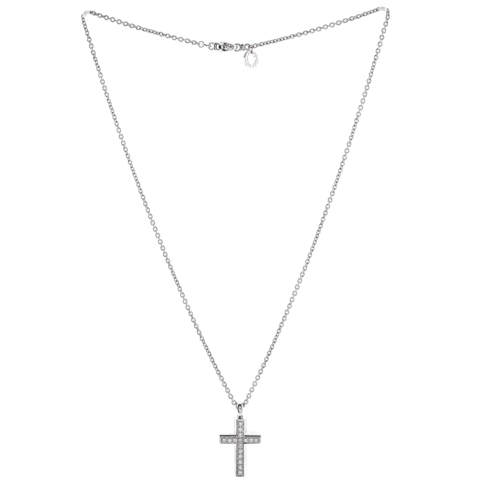 Latin Cross Necklace 18K White Gold and Diamonds