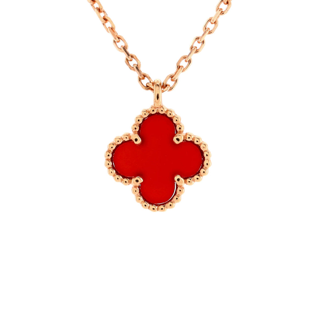Sweet Alhambra Pendant Necklace 18K Rose Gold and Carnelian