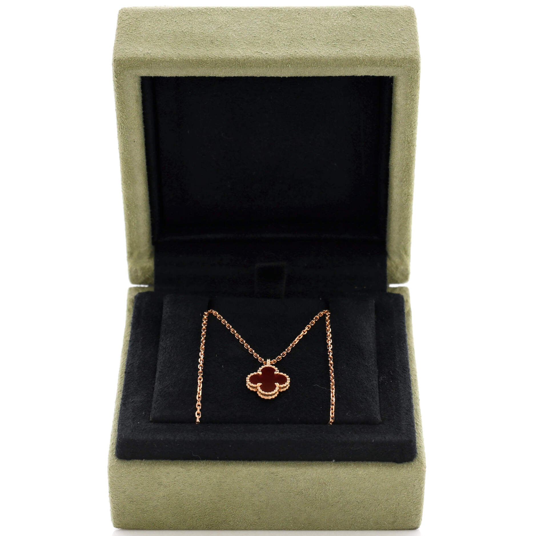 Sweet Alhambra Pendant Necklace 18K Rose Gold and Carnelian