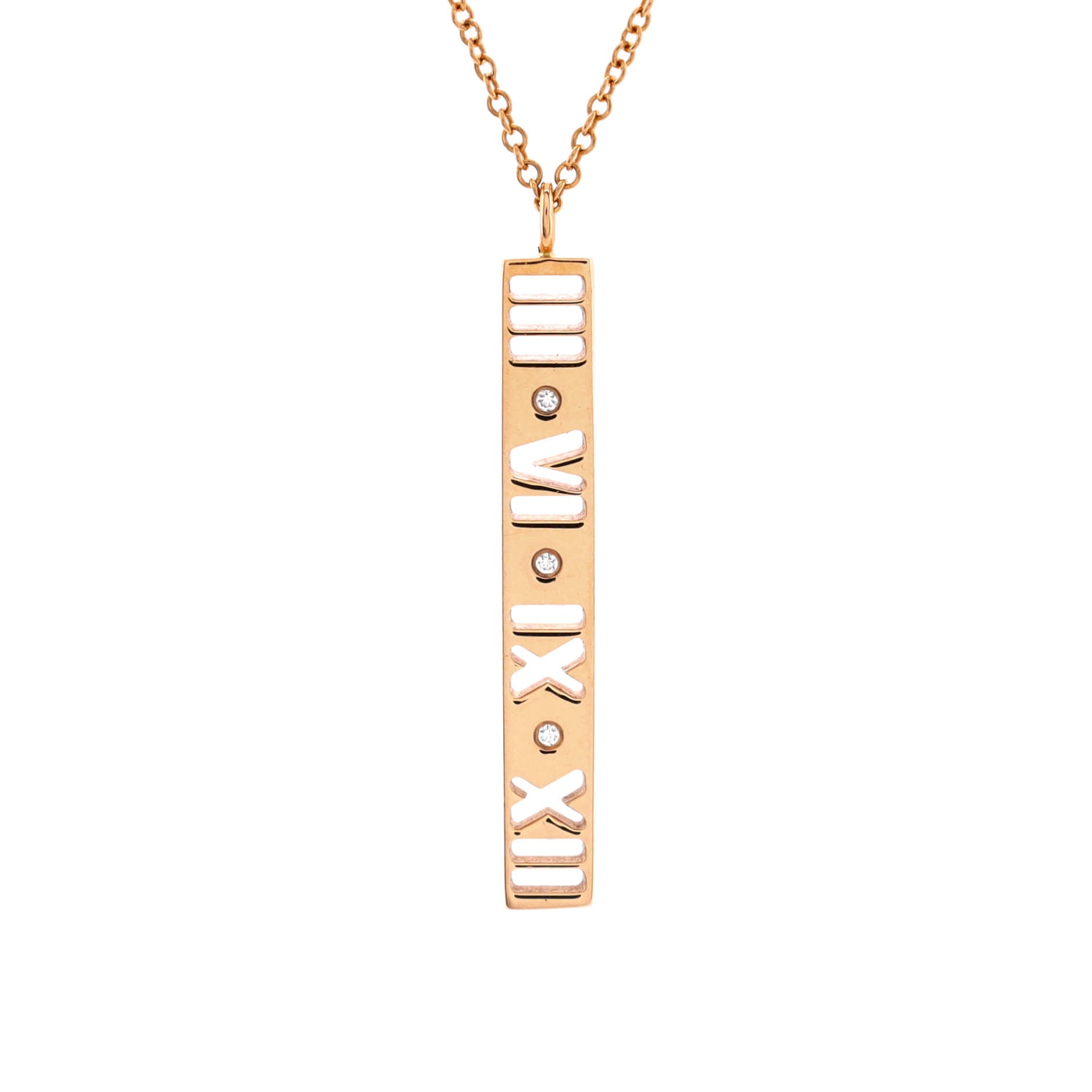 Atlas Pierced Bar Drop Pendant Necklace 18K Rose Gold with Diamonds