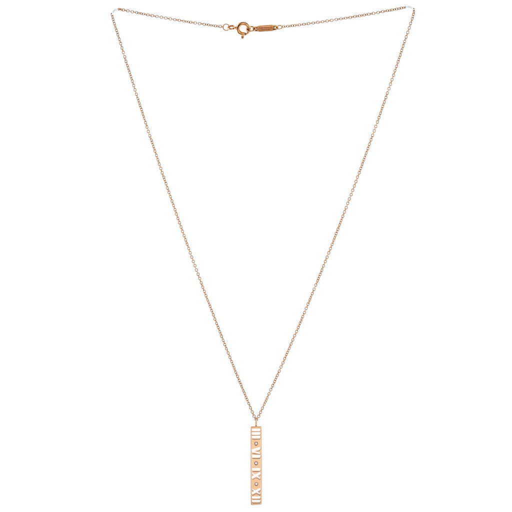 Atlas Pierced Bar Drop Pendant Necklace 18K Rose Gold with Diamonds
