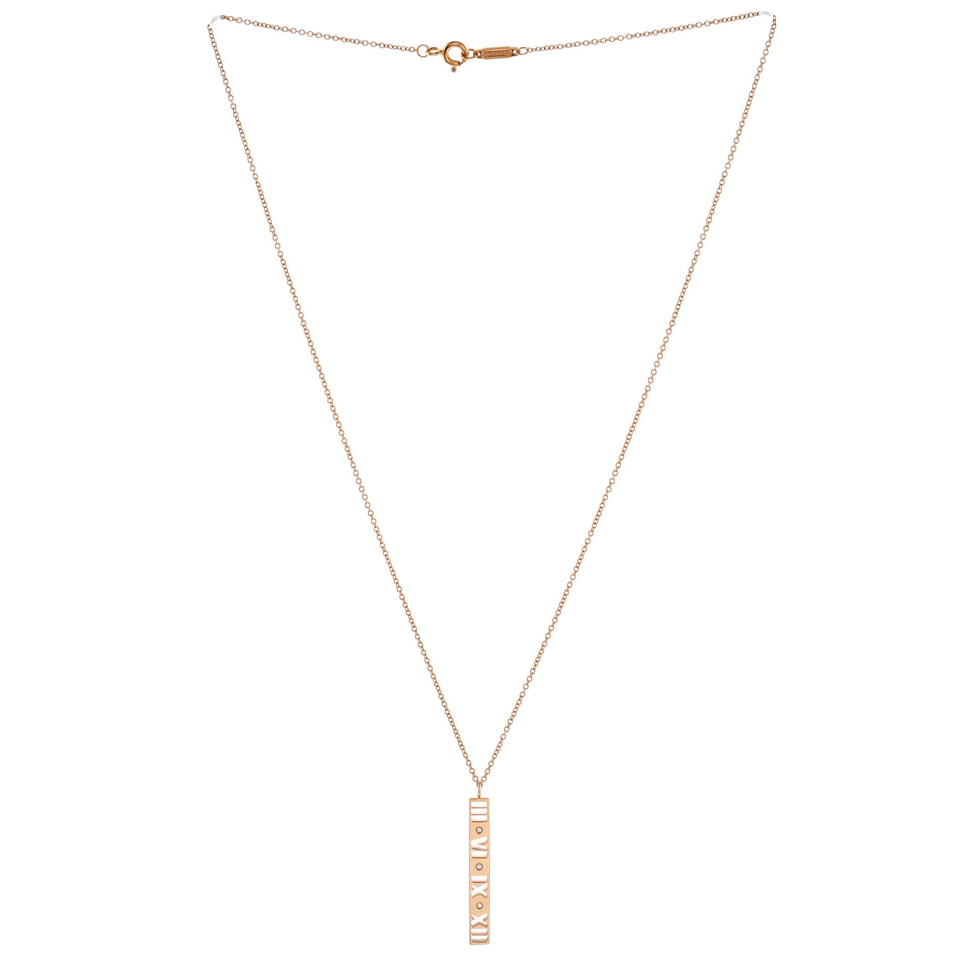 Atlas Pierced Bar Drop Pendant Necklace 18K Rose Gold with Diamonds