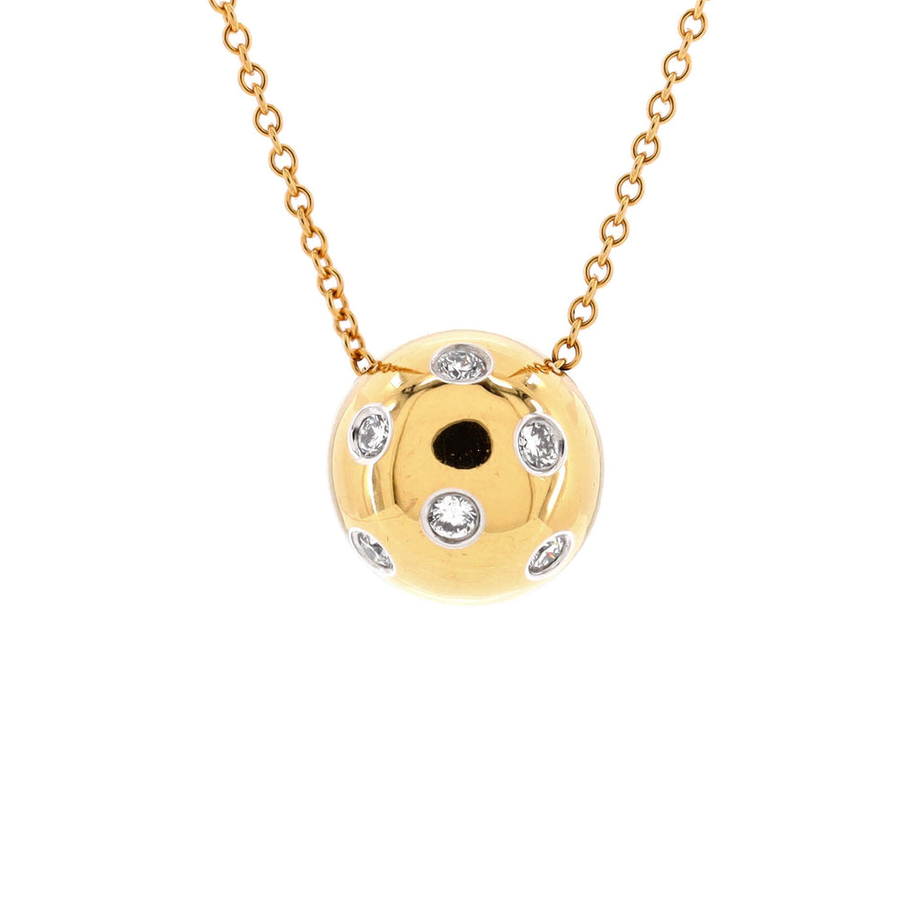 Dots Ball Pendant Necklace 18K Yellow Gold with Platinum and Diamonds