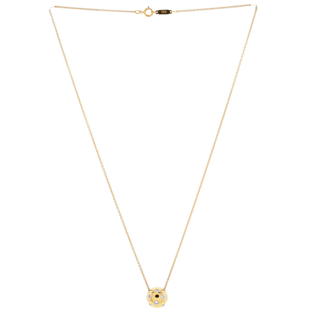 Dots Ball Pendant Necklace 18K Yellow Gold with Platinum and Diamonds