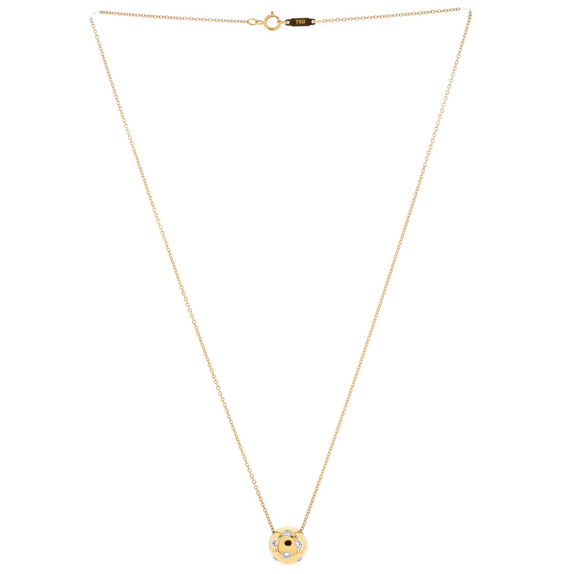 Dots Ball Pendant Necklace 18K Yellow Gold with Platinum and Diamonds