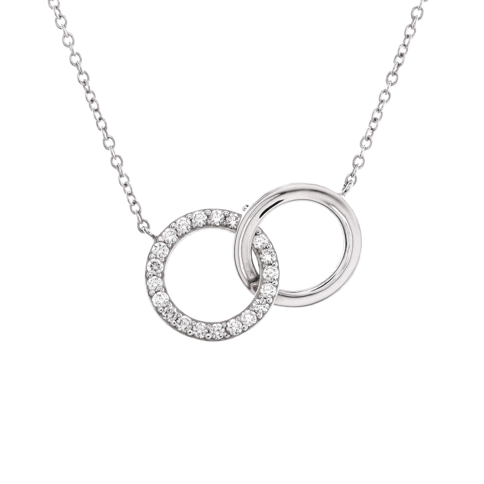 Interlocking Circles Pendant Necklace 18K White Gold and Diamonds