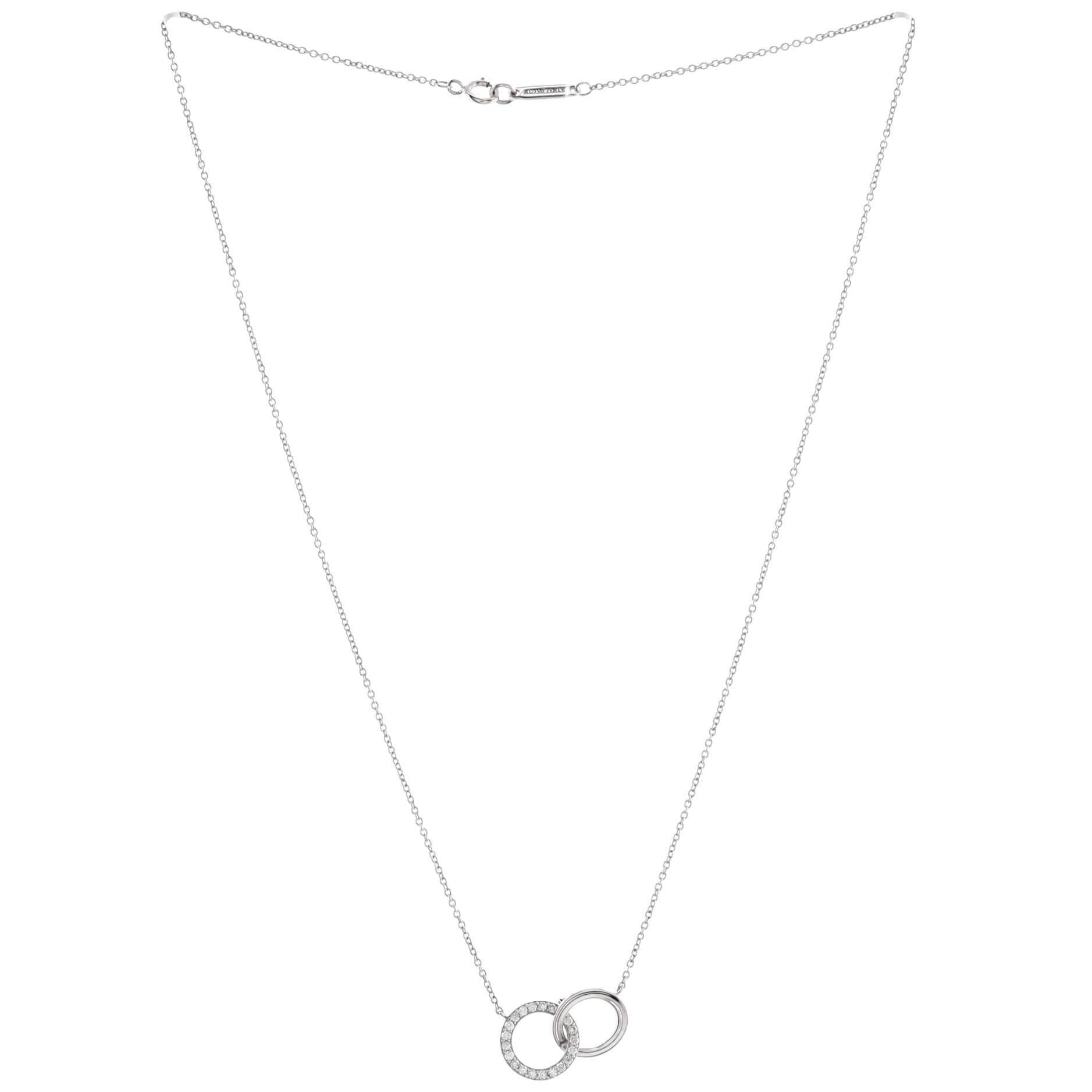 Interlocking Circles Pendant Necklace 18K White Gold and Diamonds