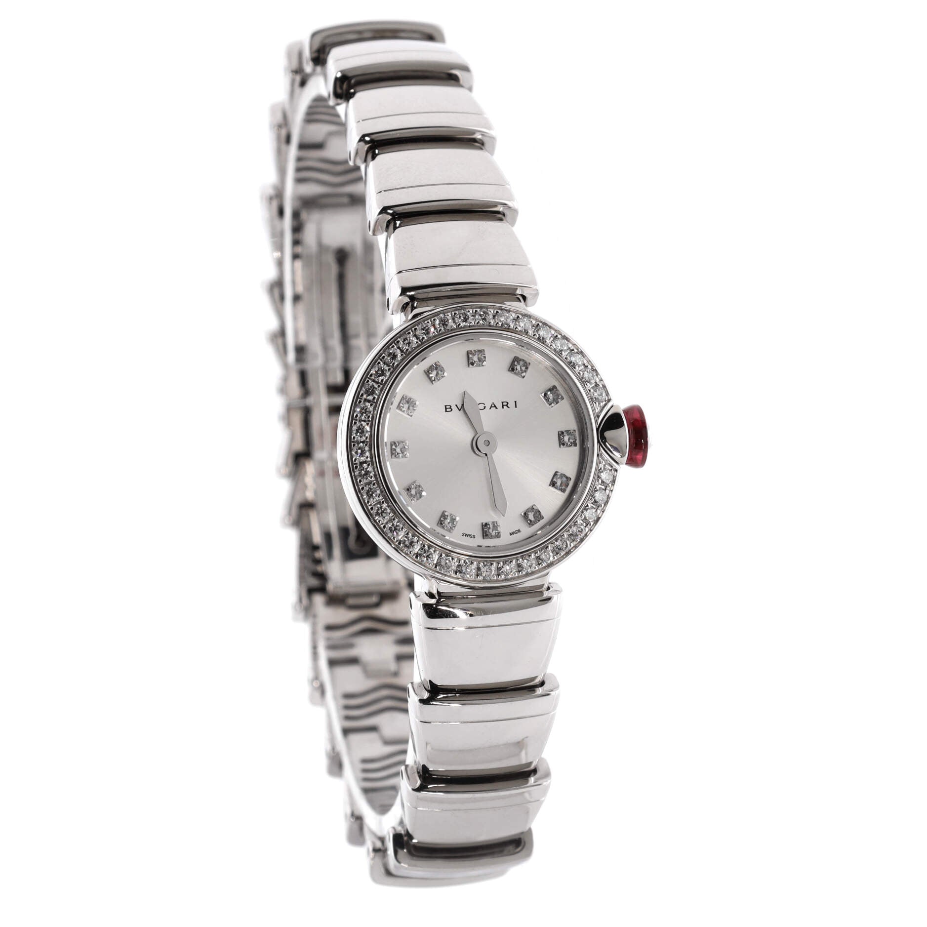 LVCEA Quartz Watch White Gold with Diamond Bezel and Markers 23