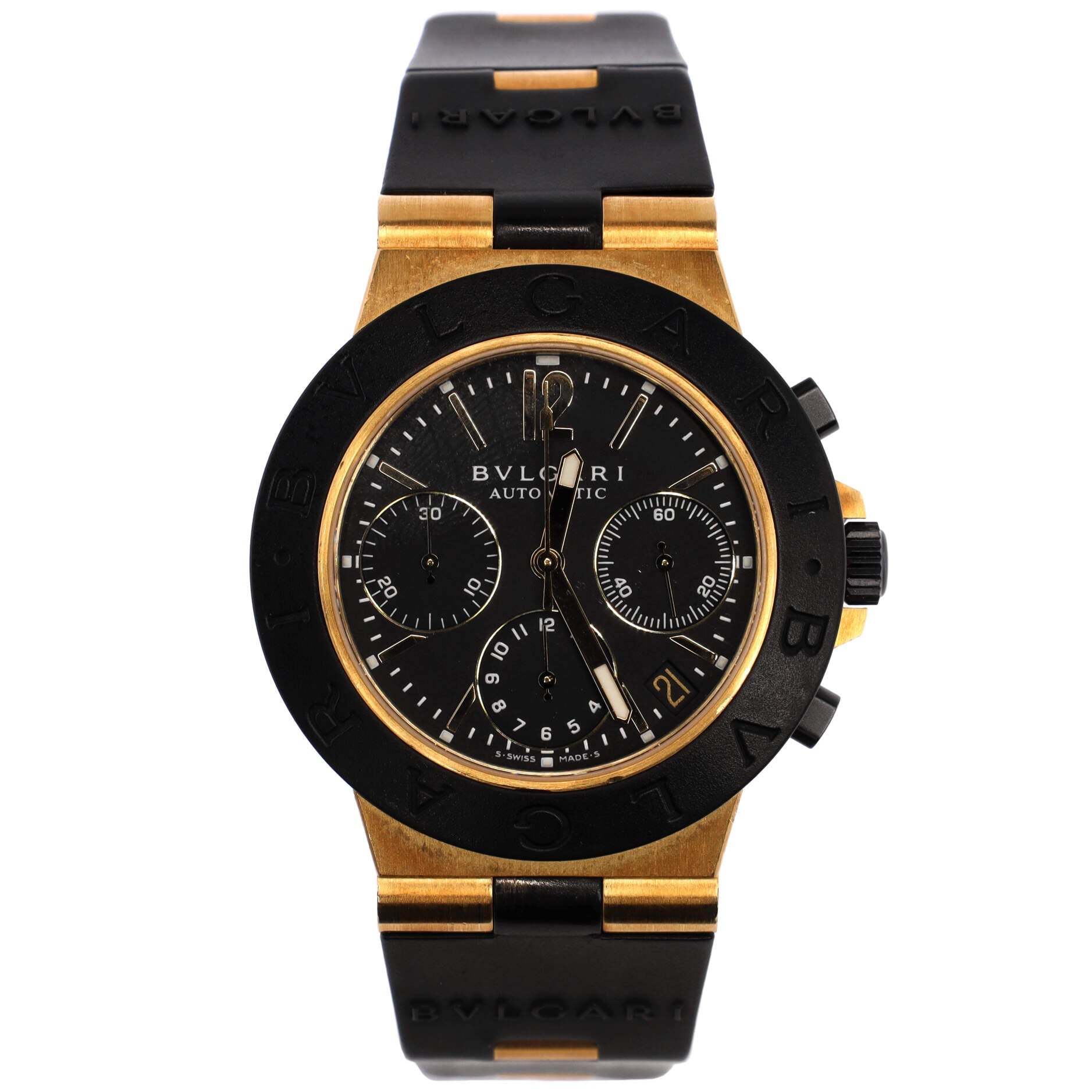 Diagono Choronograph Automatic Watch Yellow Gold and Rubber 38