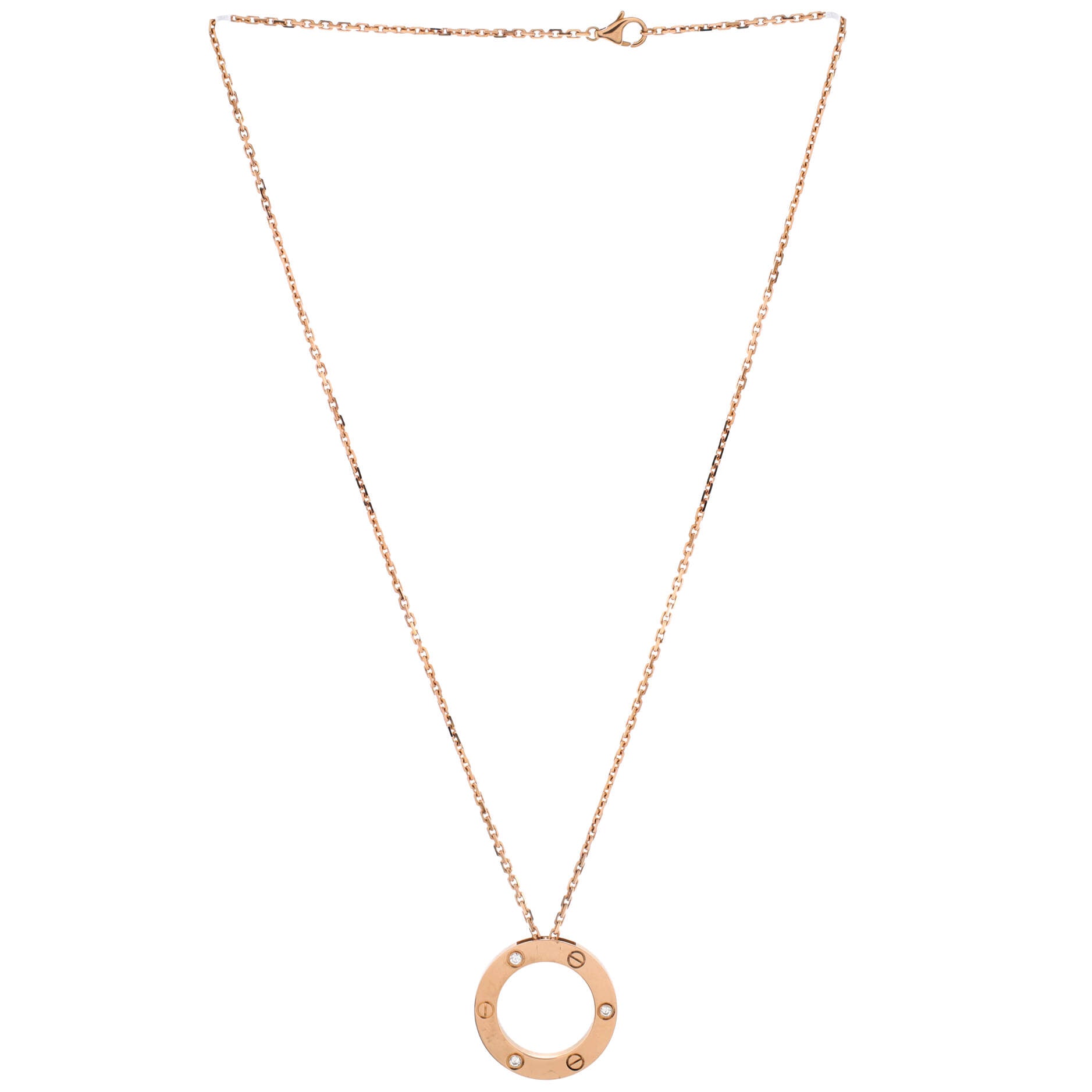 3 Diamonds Love Pendant Necklace 18K Rose Gold and Diamonds