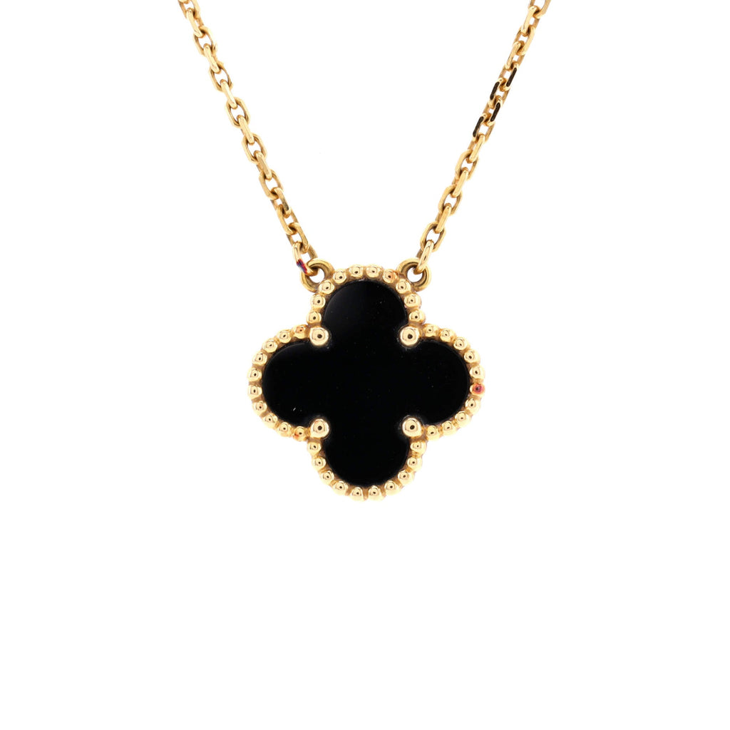 Vintage Alhambra Pendant Necklace 18K Yellow Gold and Onyx