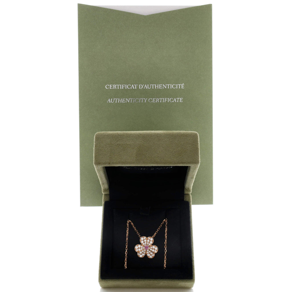 Frivole Pendant Necklace 18K Rose Gold with Pink Sapphire and Pave Diamonds Small
