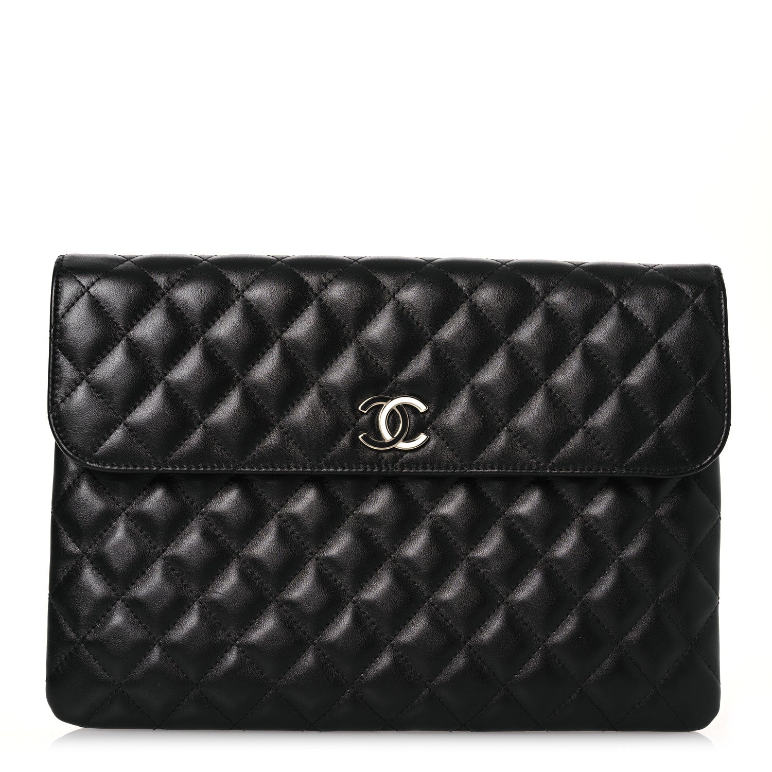 Lambskin Enamel Quilted Document Portfolio Holder Black