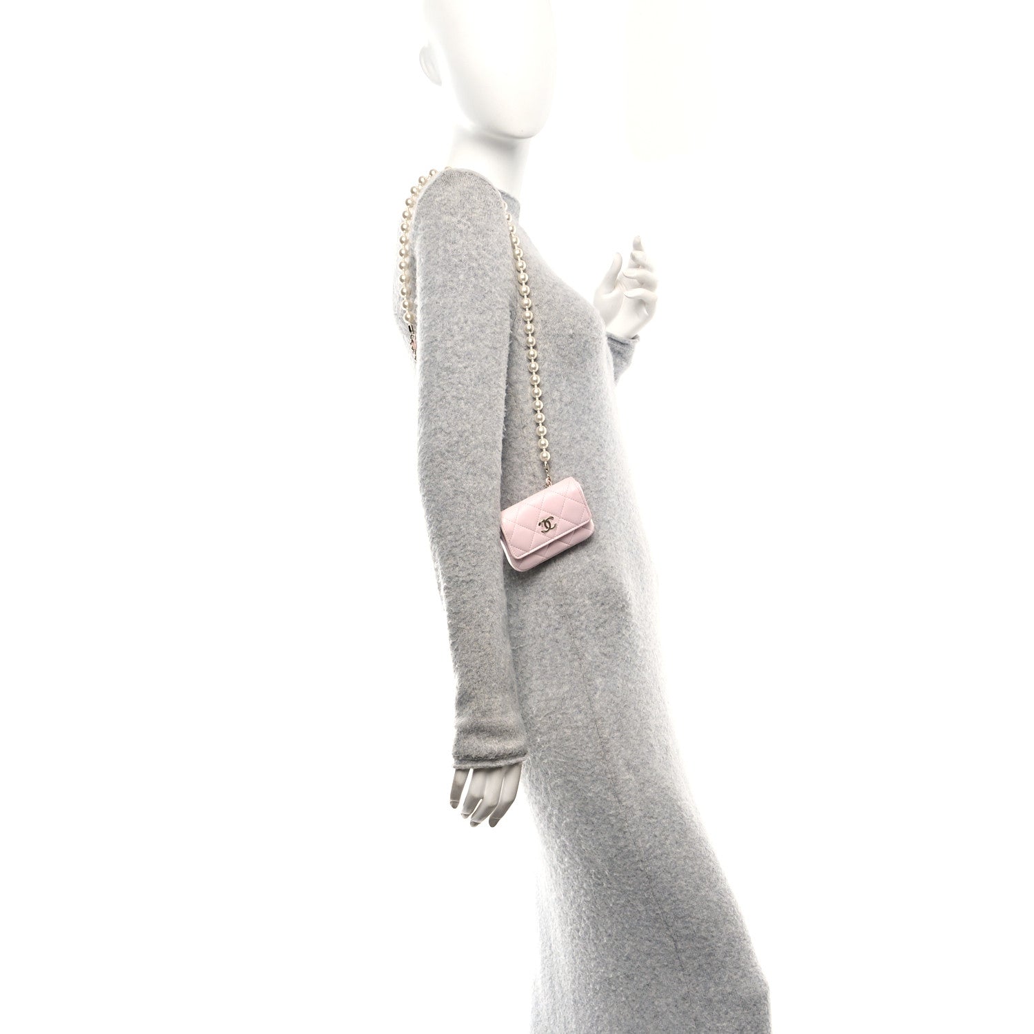 Lambskin Quilted Pearl Chain Belt Bag Light Pink
