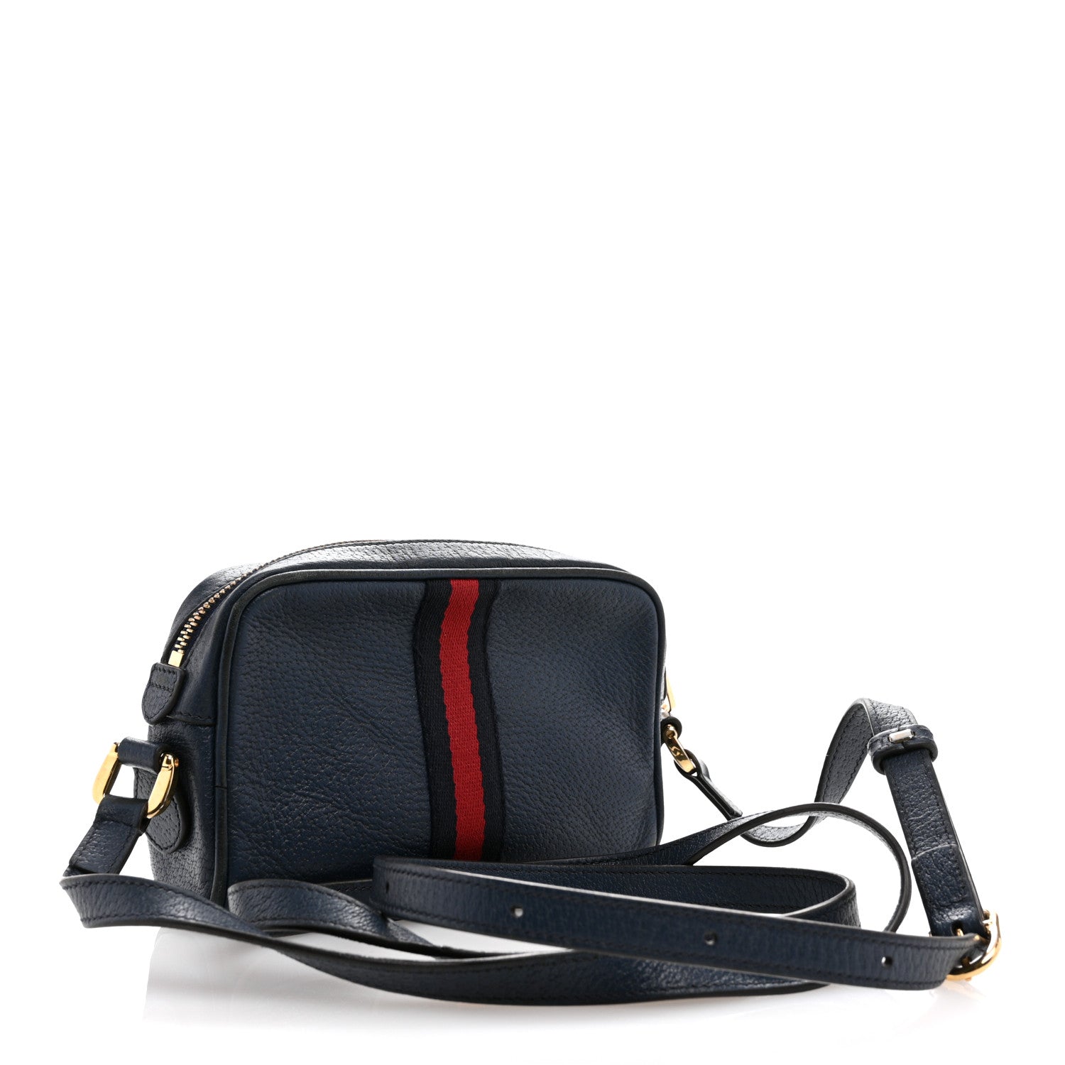 Textured Calfskin Web Mini Ophidia Shoulder Bag Blue Agata