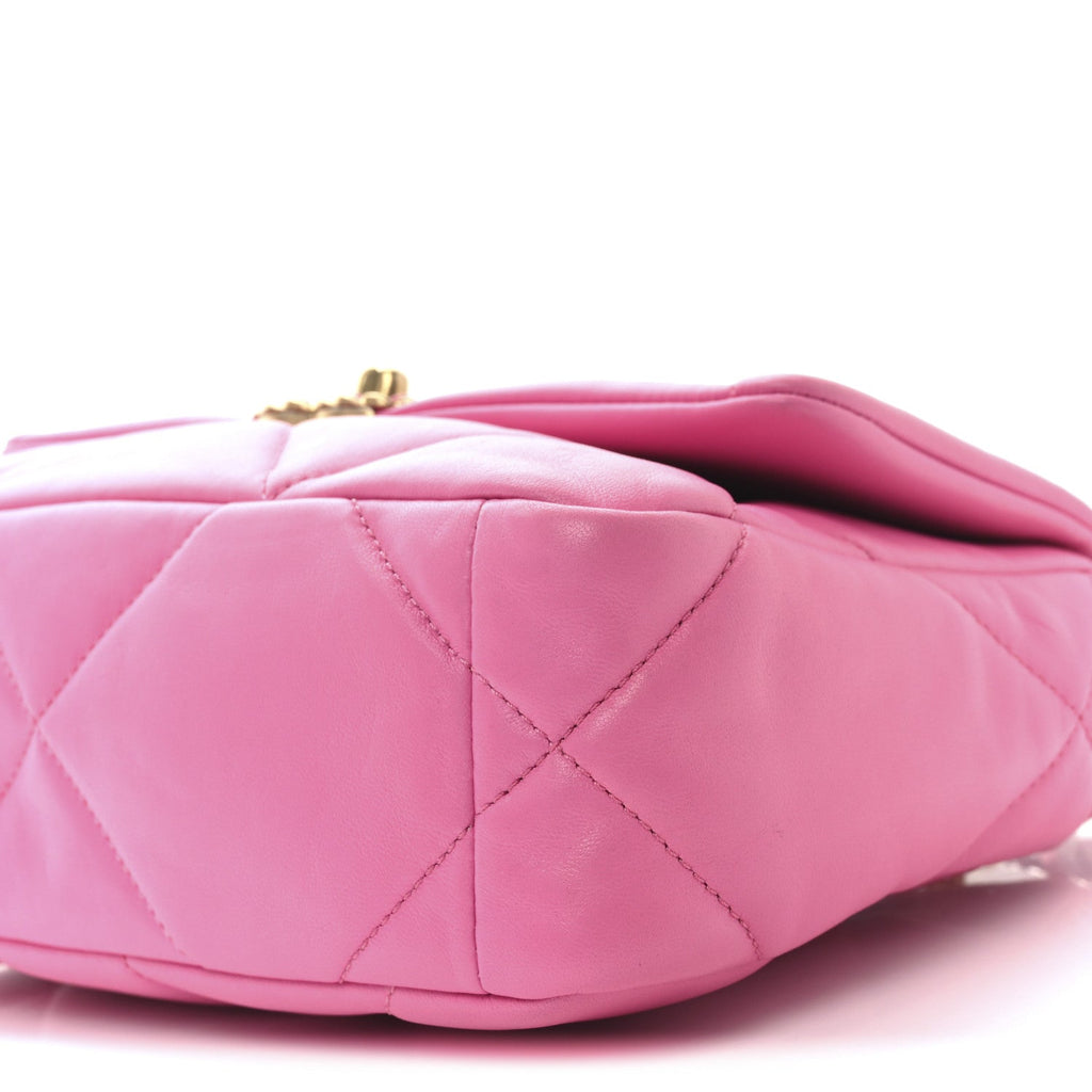 Shiny Lambskin Quilted Medium Chanel 19 Flap Neon Pink