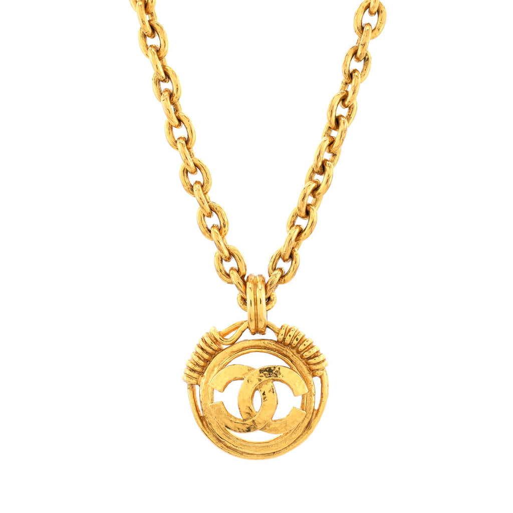 Vintage CC Round Cut-Out Pendant Necklace Metal