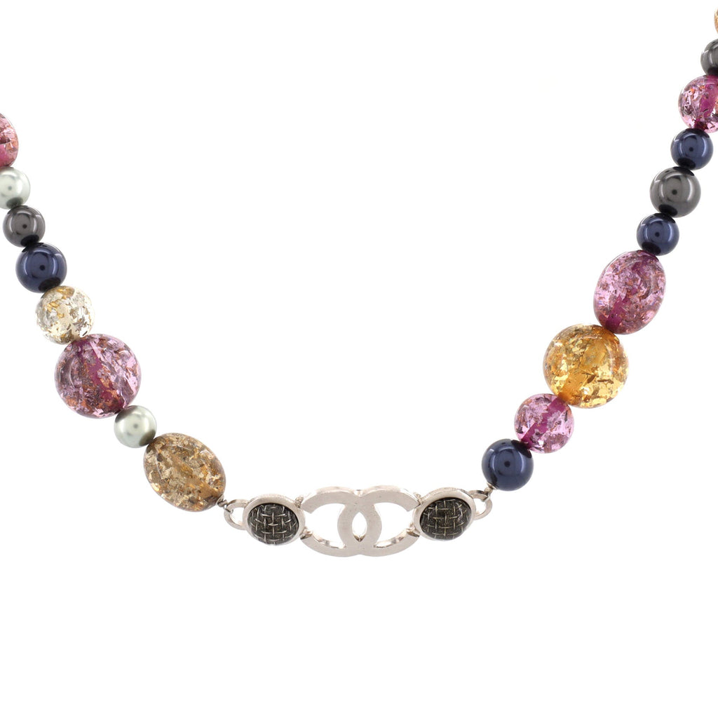 CC Long Chain Necklace Metal with Beads and Resin