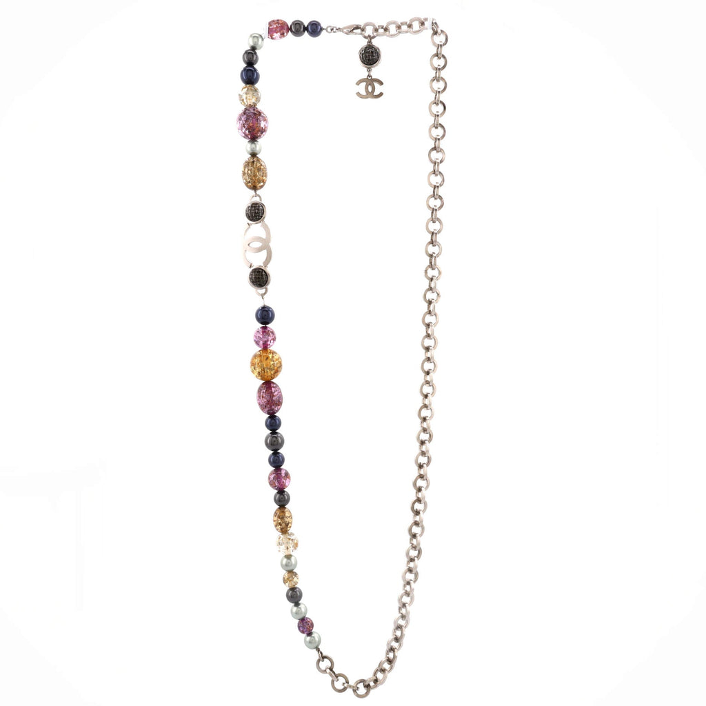 CC Long Chain Necklace Metal with Beads and Resin