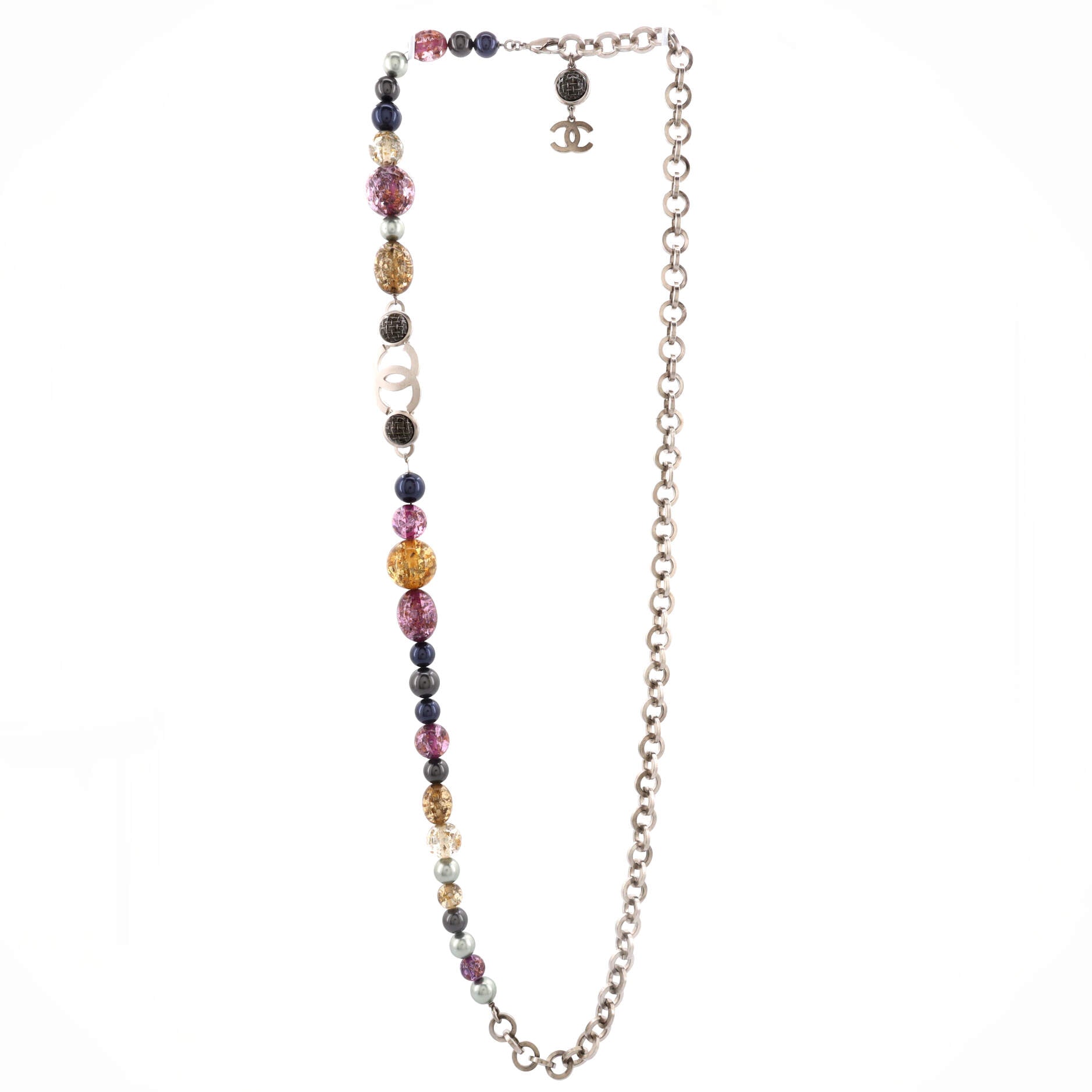 CC Long Chain Necklace Metal with Beads and Resin