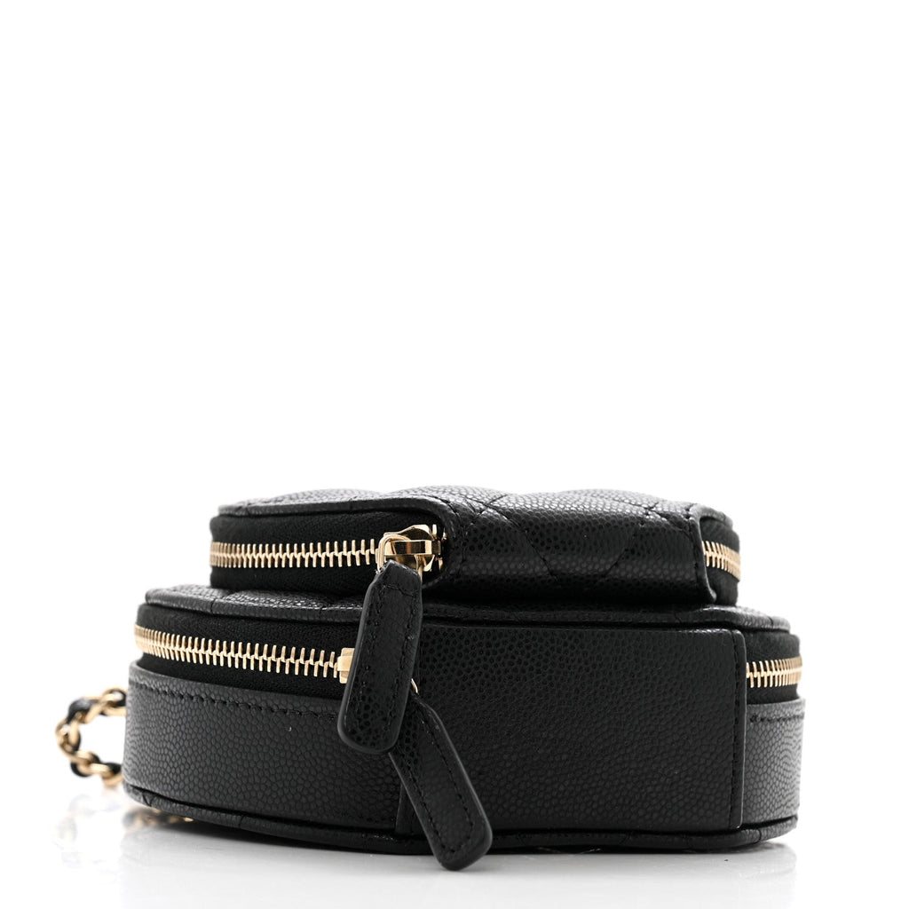 Caviar Quilted Round Coco Clutch With Chain Black