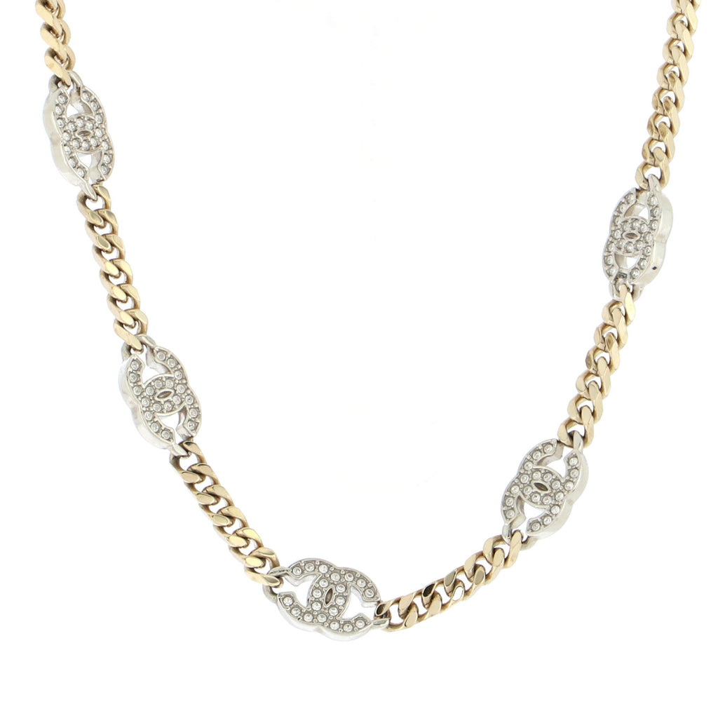 CC Link Choker Necklace Metal with Crystals