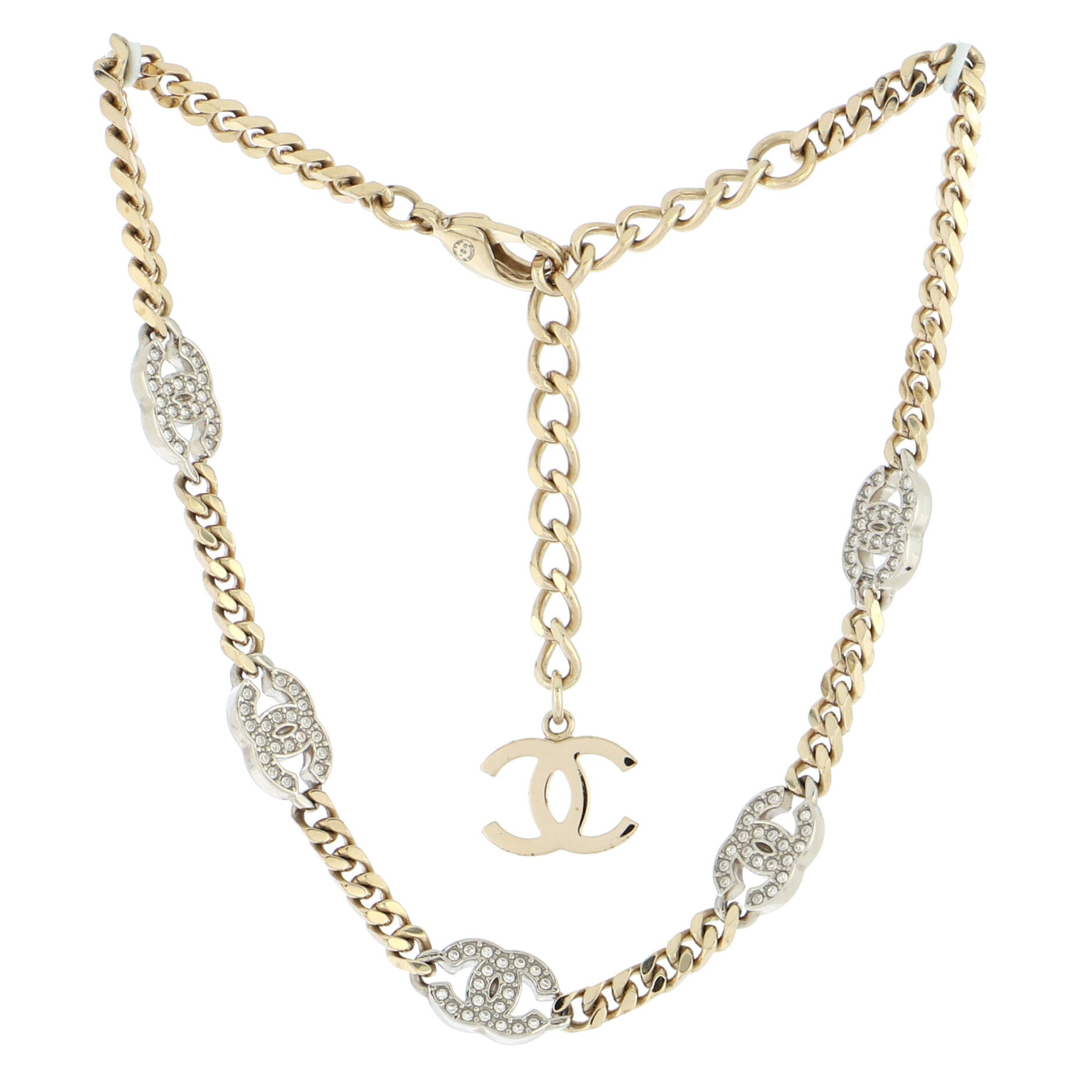 CC Link Choker Necklace Metal with Crystals