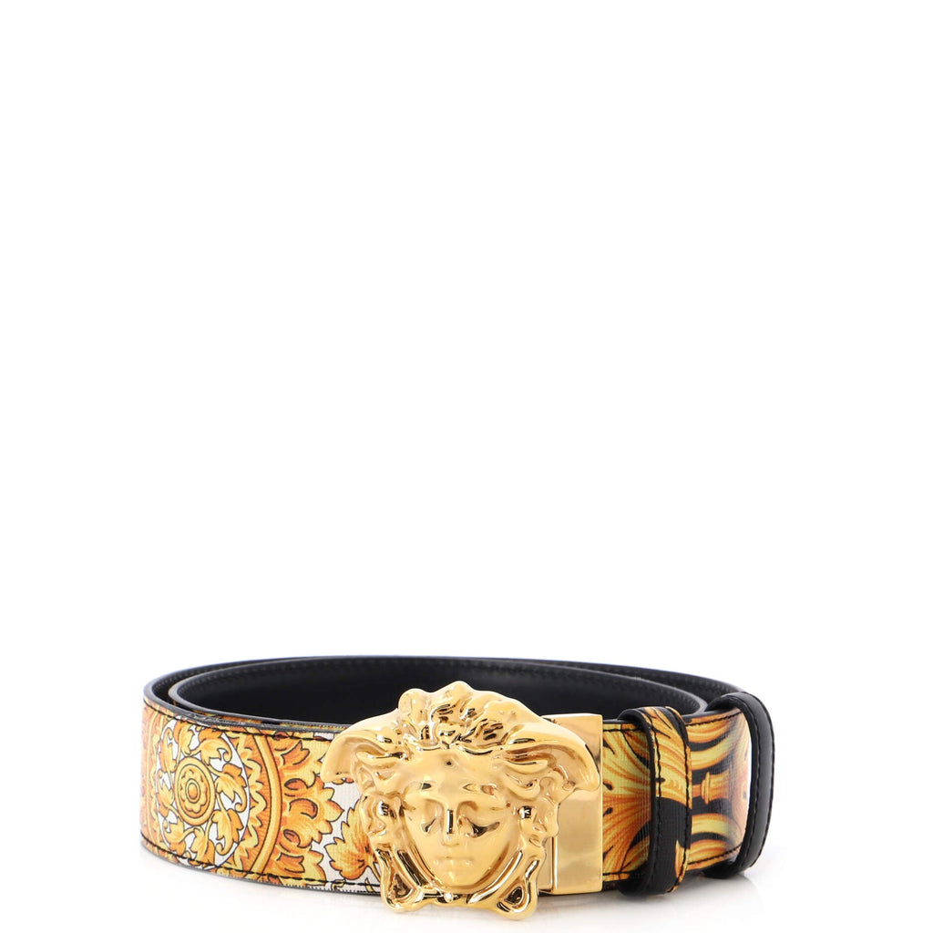 Medusa Buckle Reversible Belt Printed Leather and Leather Wide 85