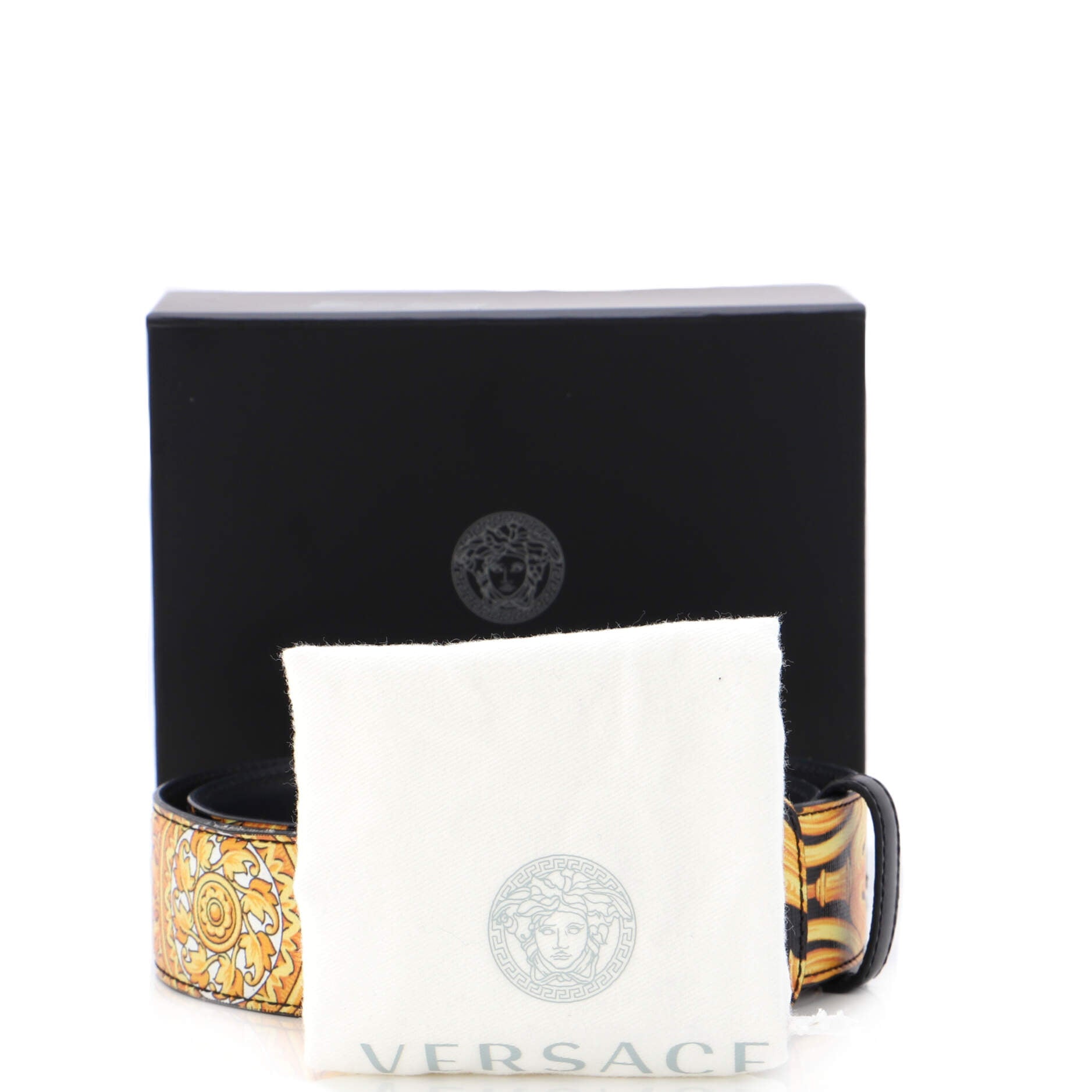 Medusa Buckle Reversible Belt Printed Leather and Leather Wide 85