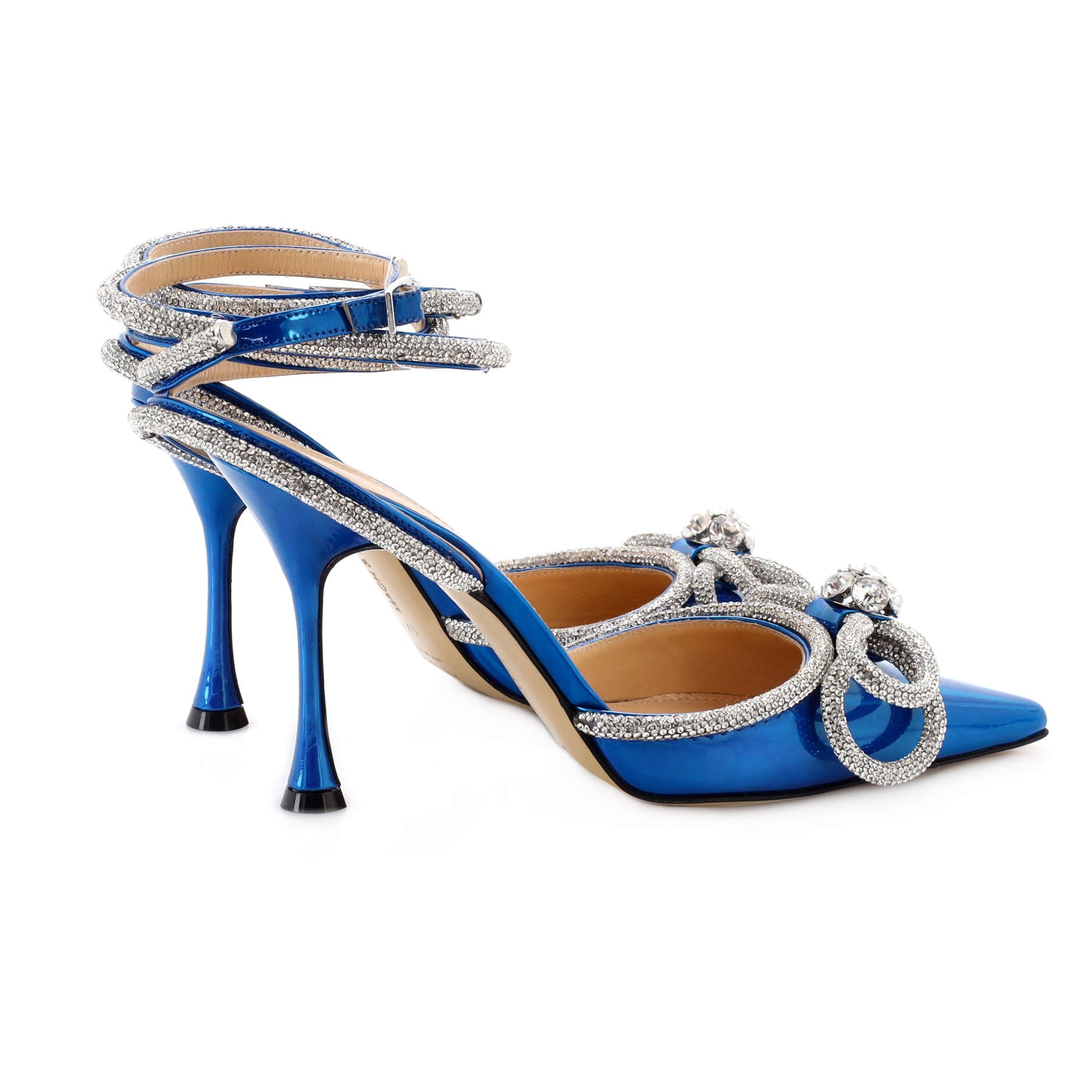 Women's Double Bow Ankle Strap Pumps Iridescent Leather 110